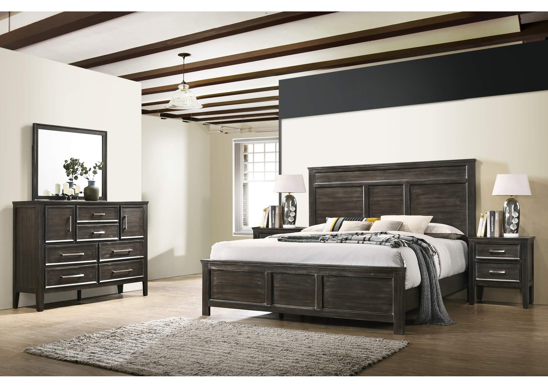 ANDOVER CALIFORNIA KING 5 PIECE SET - BED, DRESSER, MIRROR, 2 NIGHTSTANDS - NUTMEG