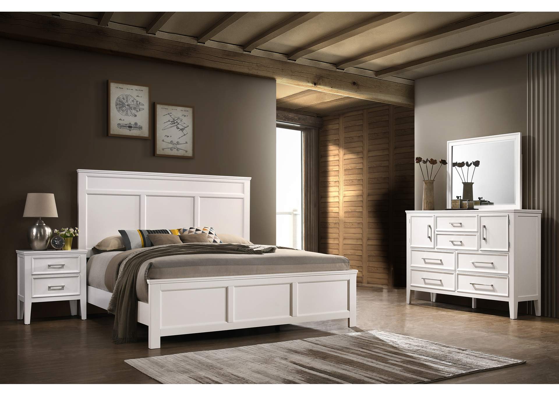 ANDOVER CALIFORNIA KING 4 PIECE - BED, DRESSER, MIRROR, NIGHTSTAND - WHITE