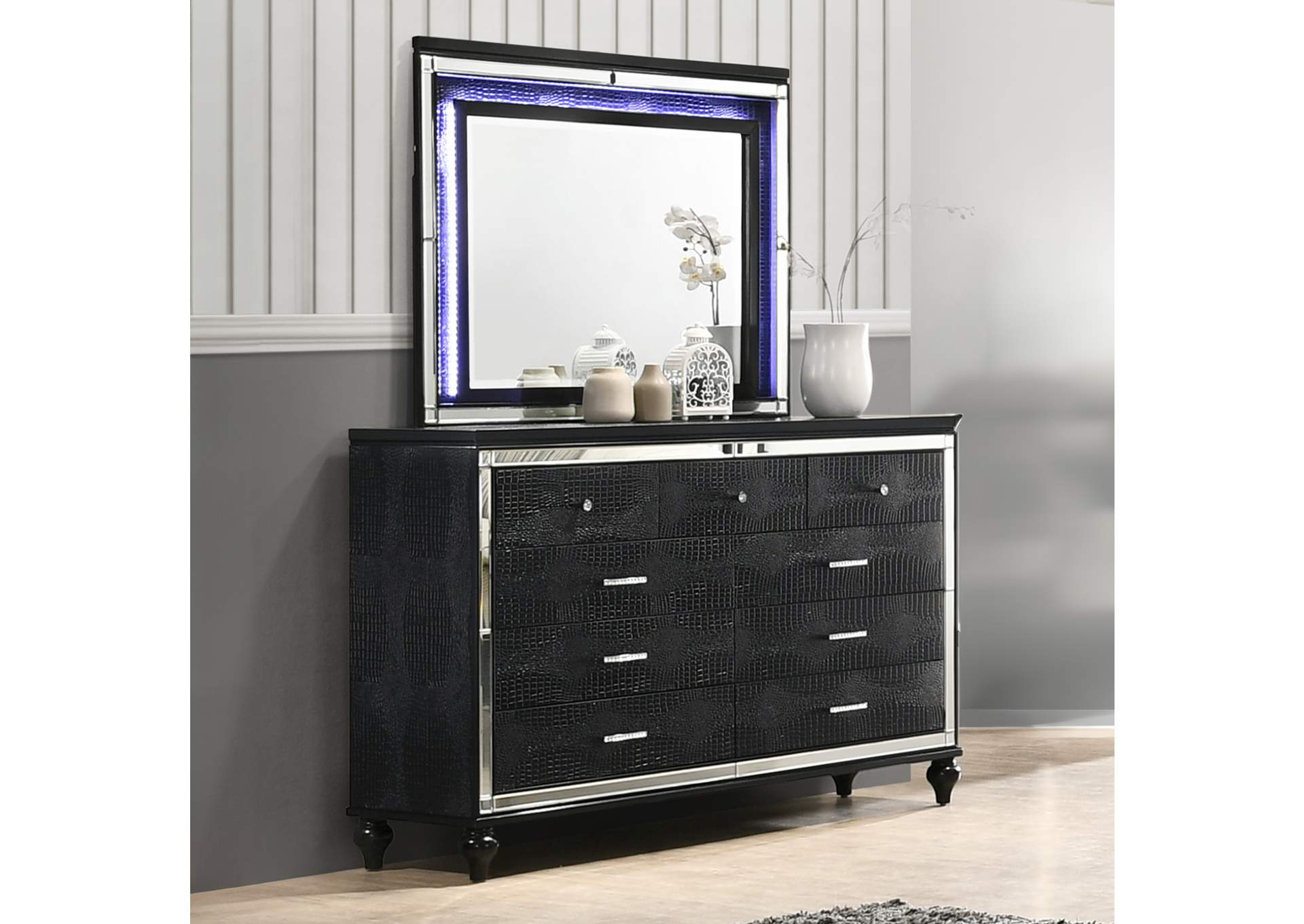 VALENTINO - 2 PIECE SET DRESSER - MIRROR - BLACK