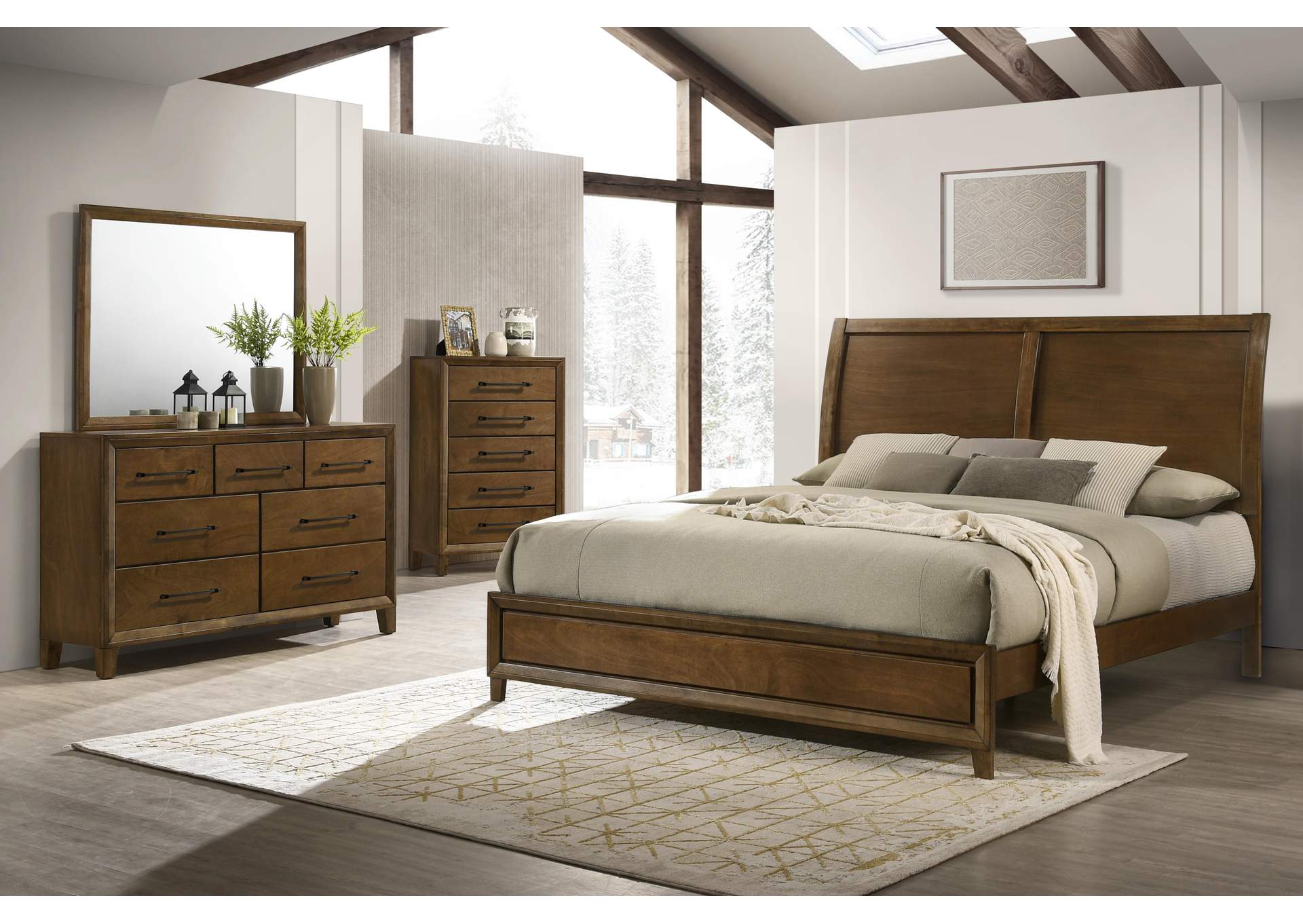 BALLARD - CALIFORNIA KING WESTERN 4 PIECE SET - BED, DRESSER, MIRROR, CHEST image 1