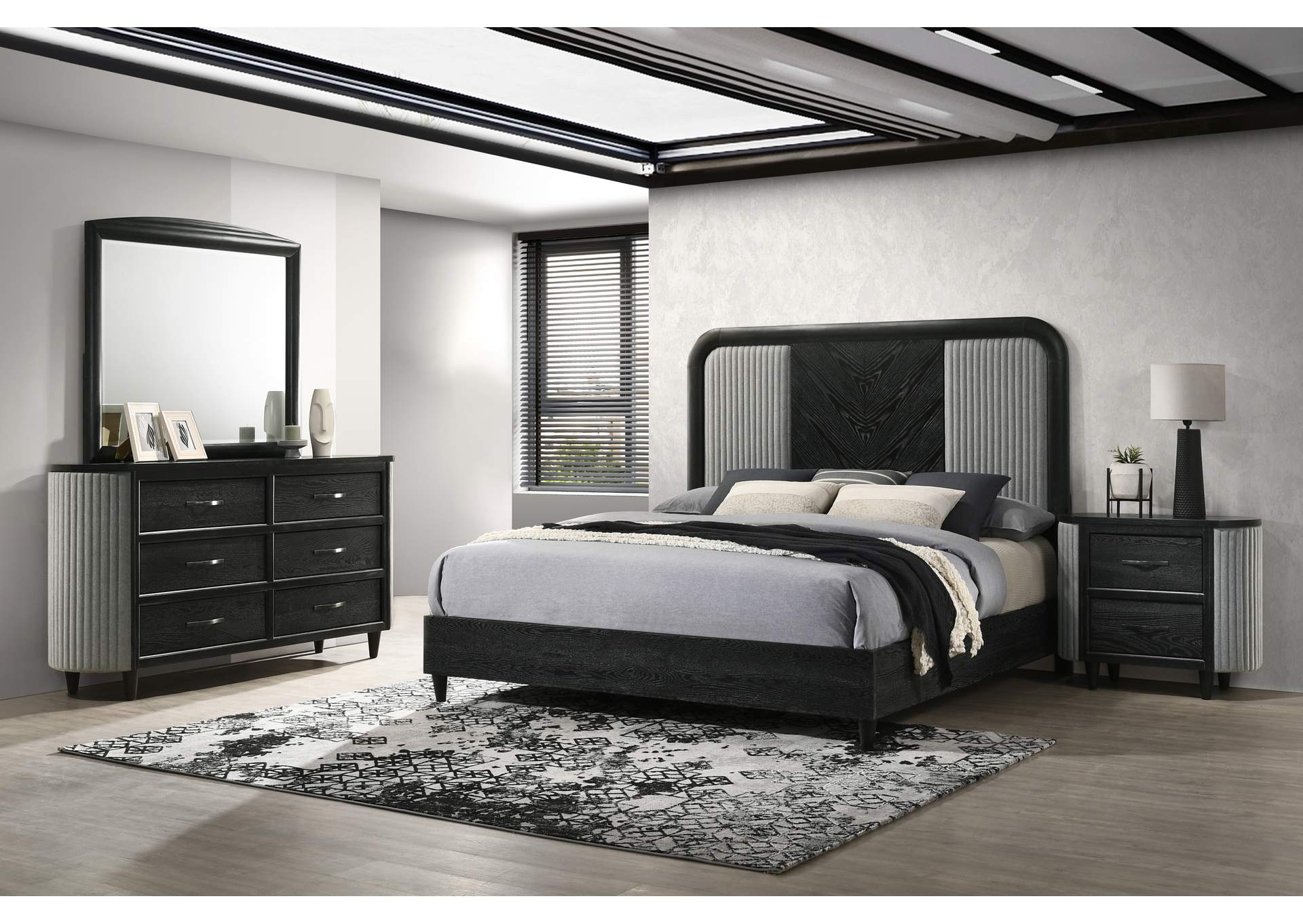 SKYLINE - CALIFORNIA KING 4 PIECE SET - BED, DRESSER, MIRROR, NIGHTSTAND