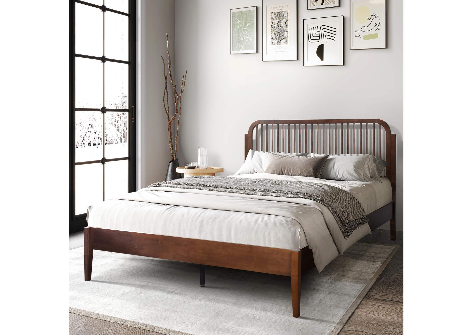 SOMA - 5 - 0 PLATFORM SPINDLE QUEEN BED ONLY - WALNUT image 1