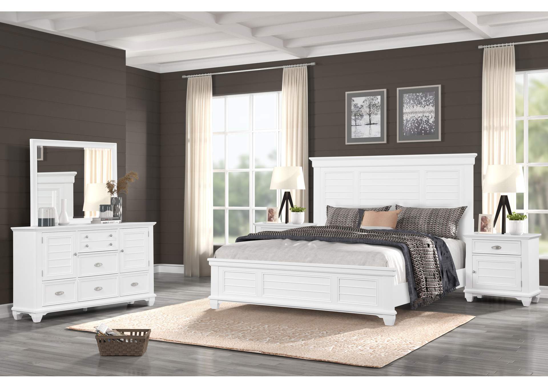 JAMESTOWN - QUEEN 5 PIECE - BED, DRESSER, MIRROR, 2 NIGHTSTAND - WHITE