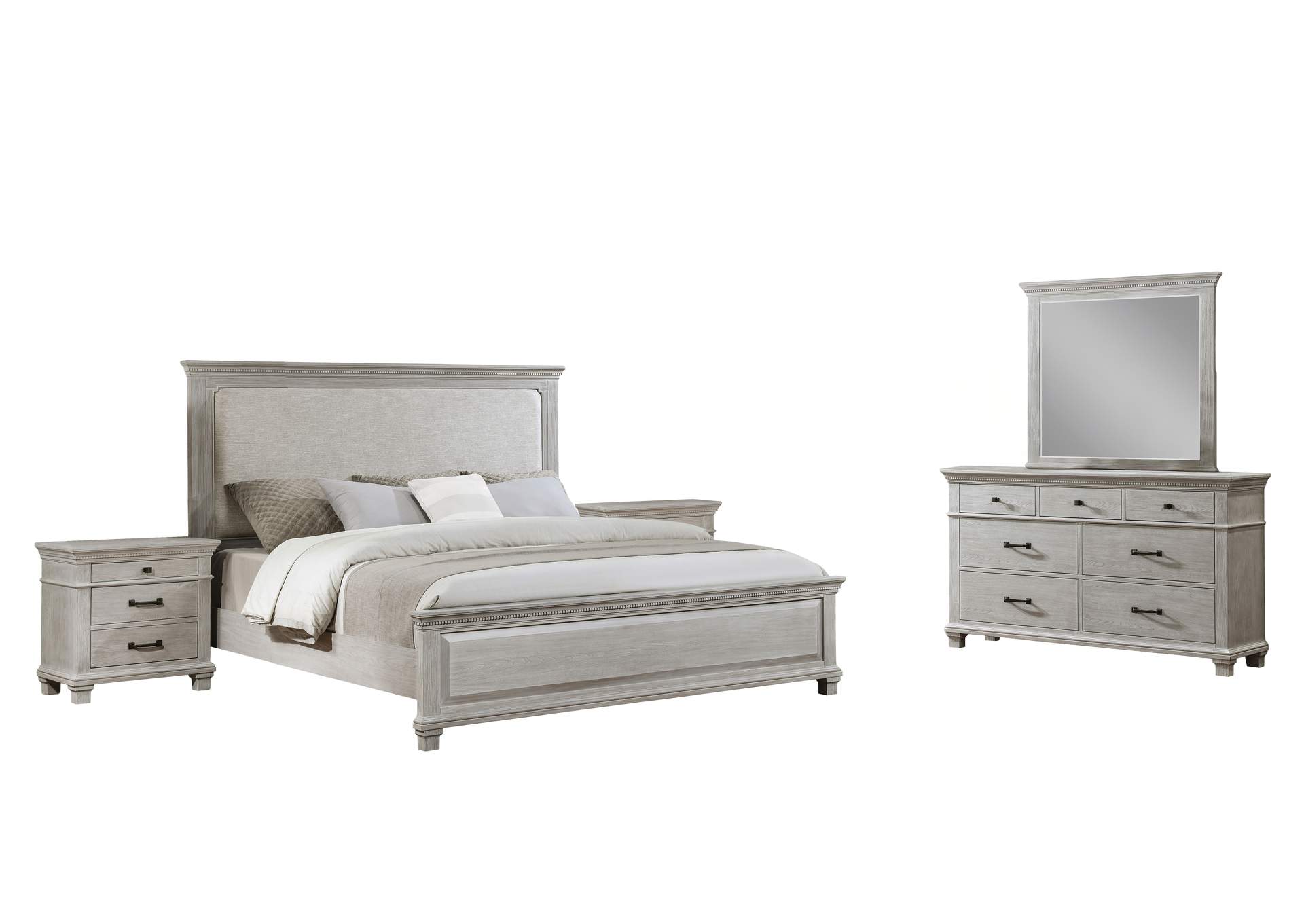 SILVER SANDS - CALIFORNIA KING 5 PIECE SET - BED, DRESSER, MIRROR, 2 NIGHTSTANDS image 1