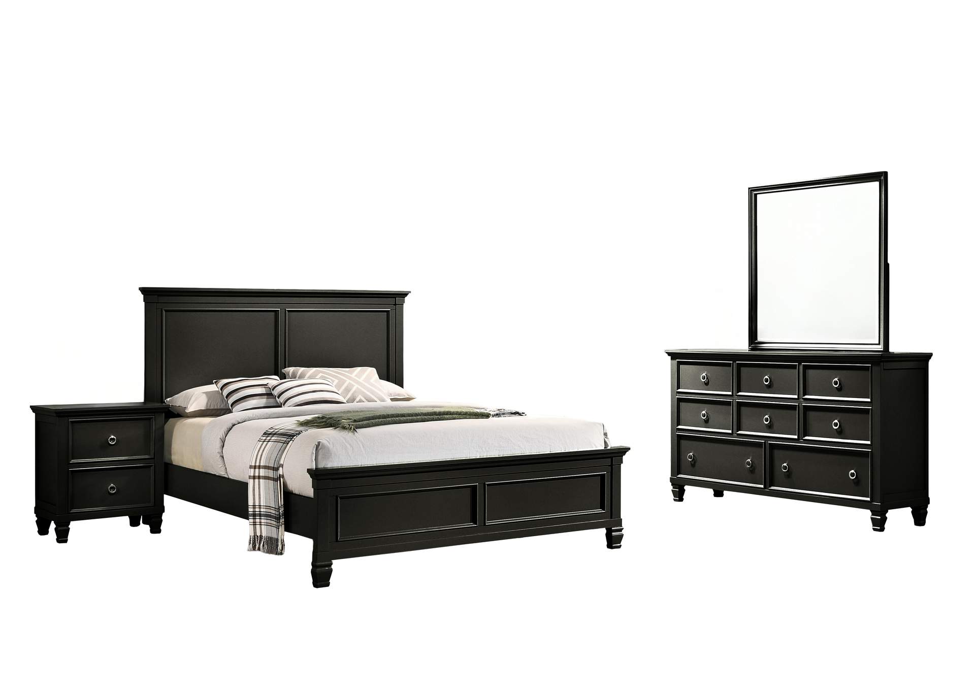 TAMARACK QUEEN 4 PIECE - BED, DRESSER, MIRROR, NIGHTSTAND - BLACK image 1