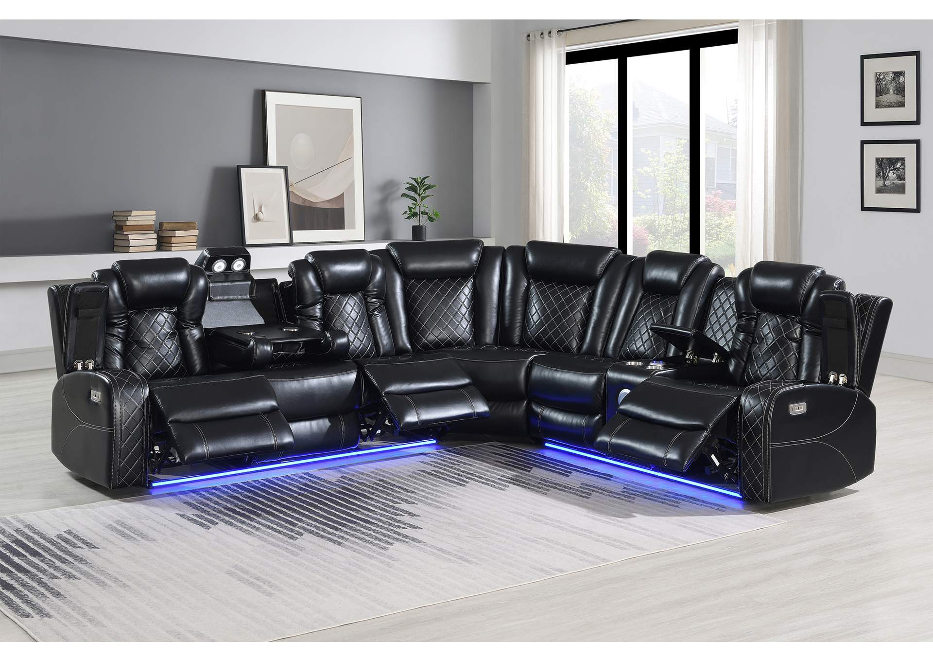 ORION II LEFT ARM FACING SOFA WITH DUAL RECLINER - BLACK image 10