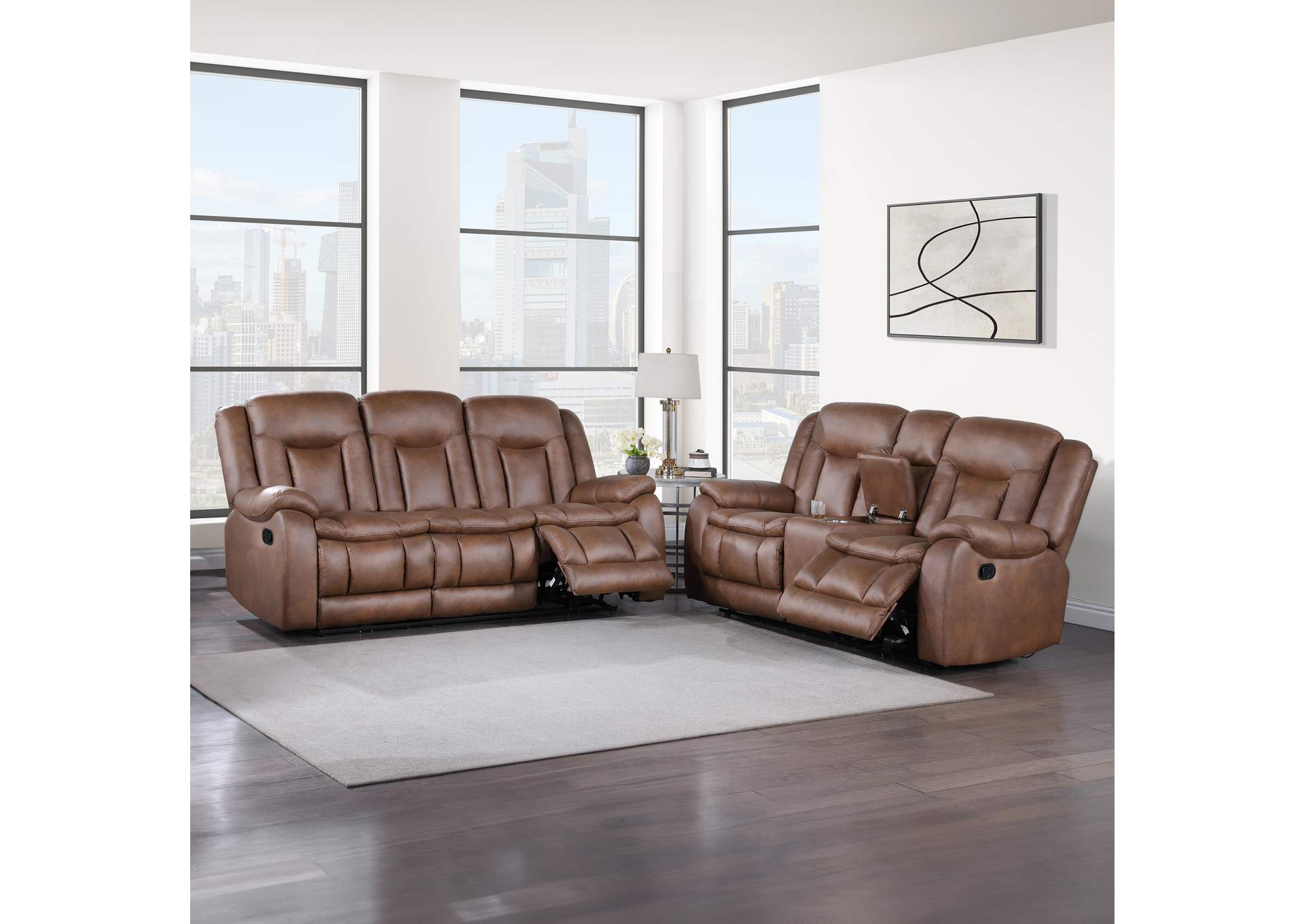 MORELLO - 2 PIECE SET MANUA SOFA - LOVE BROWN