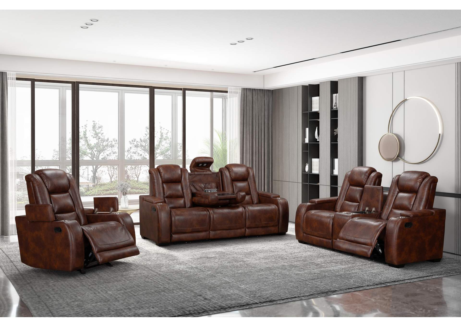 CHESTER RECLINING SOFA WITH POWER HEAD REST AND FOOT REST - BROWN image 10