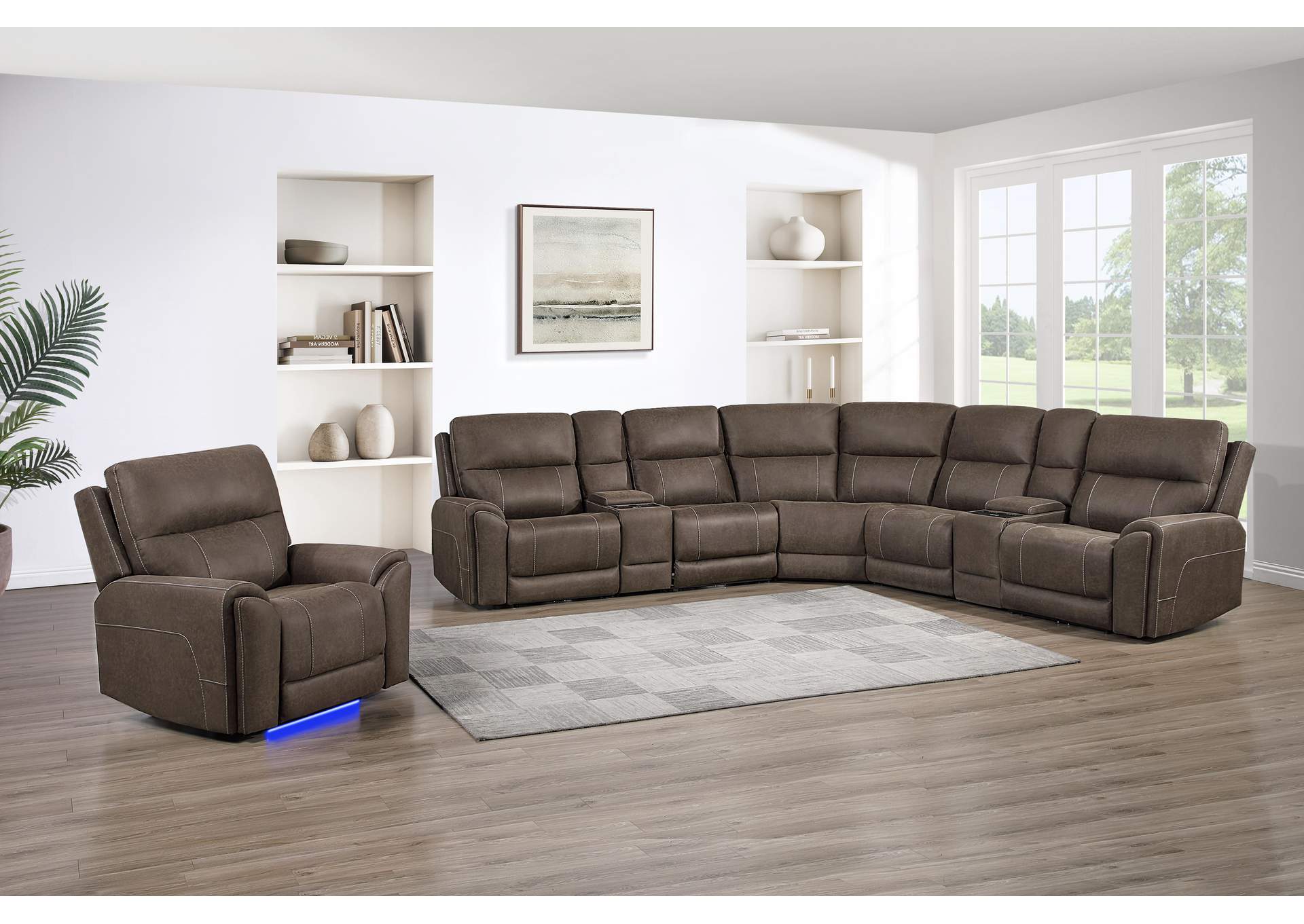 GAIA RIGHT ARM FACING RECLINER WITH POWER HEAD REST, FOOT REST, MASSAGE, HEAT - SABLE image 1