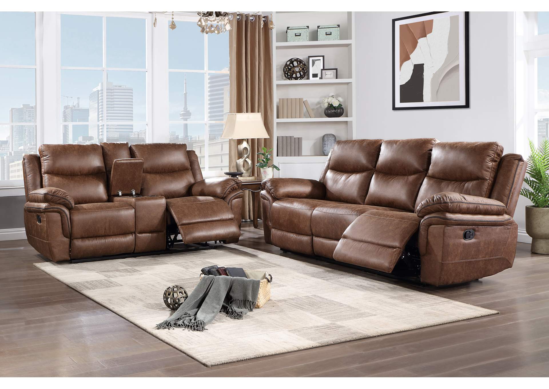 RYLAND MANUAL - 2 PIECE SOFA - LOVE - BROWN