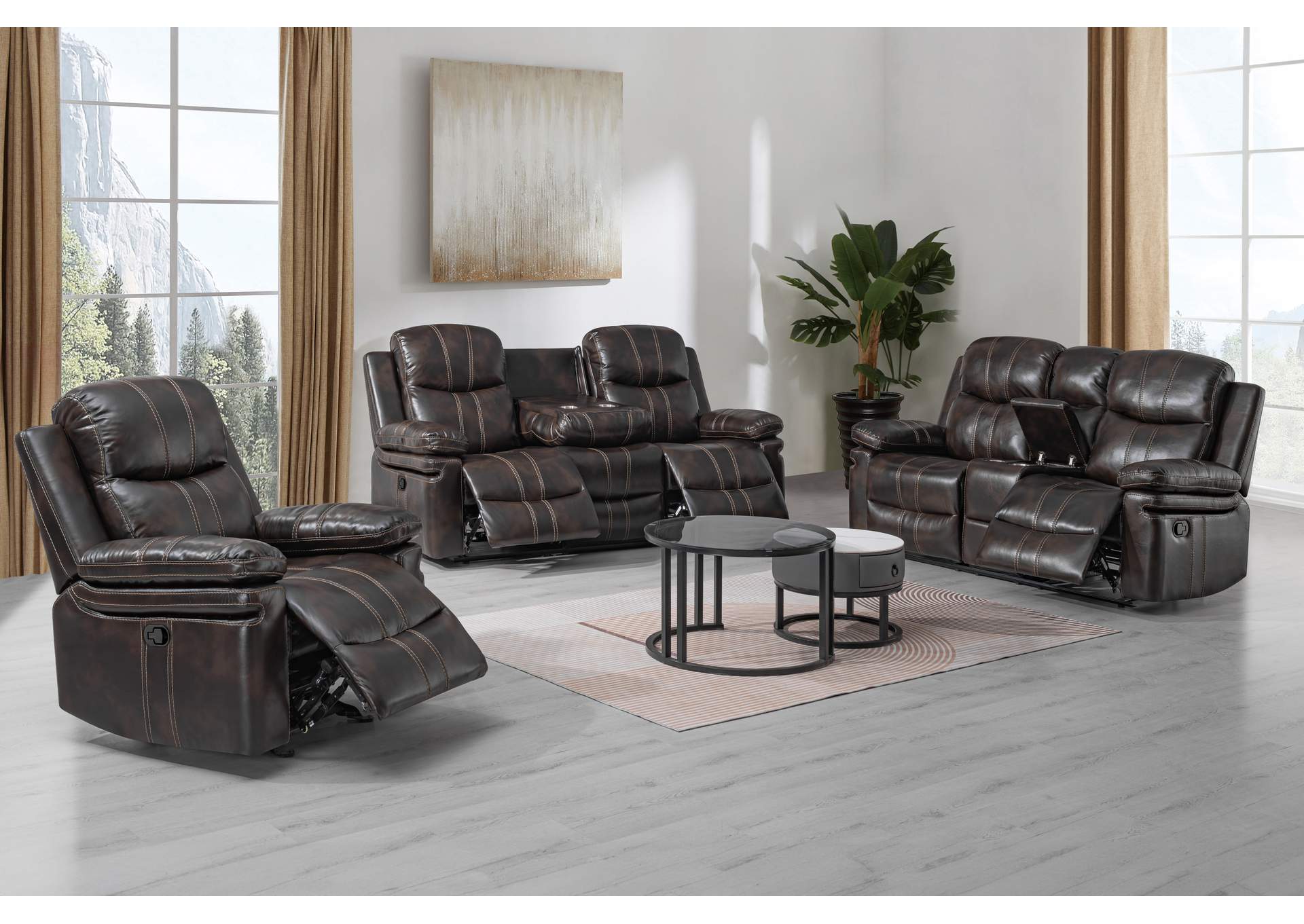 KELLEN SOFA WITH DUAL RECLINER AND DROP DOWN TRAY - BROWN image 8