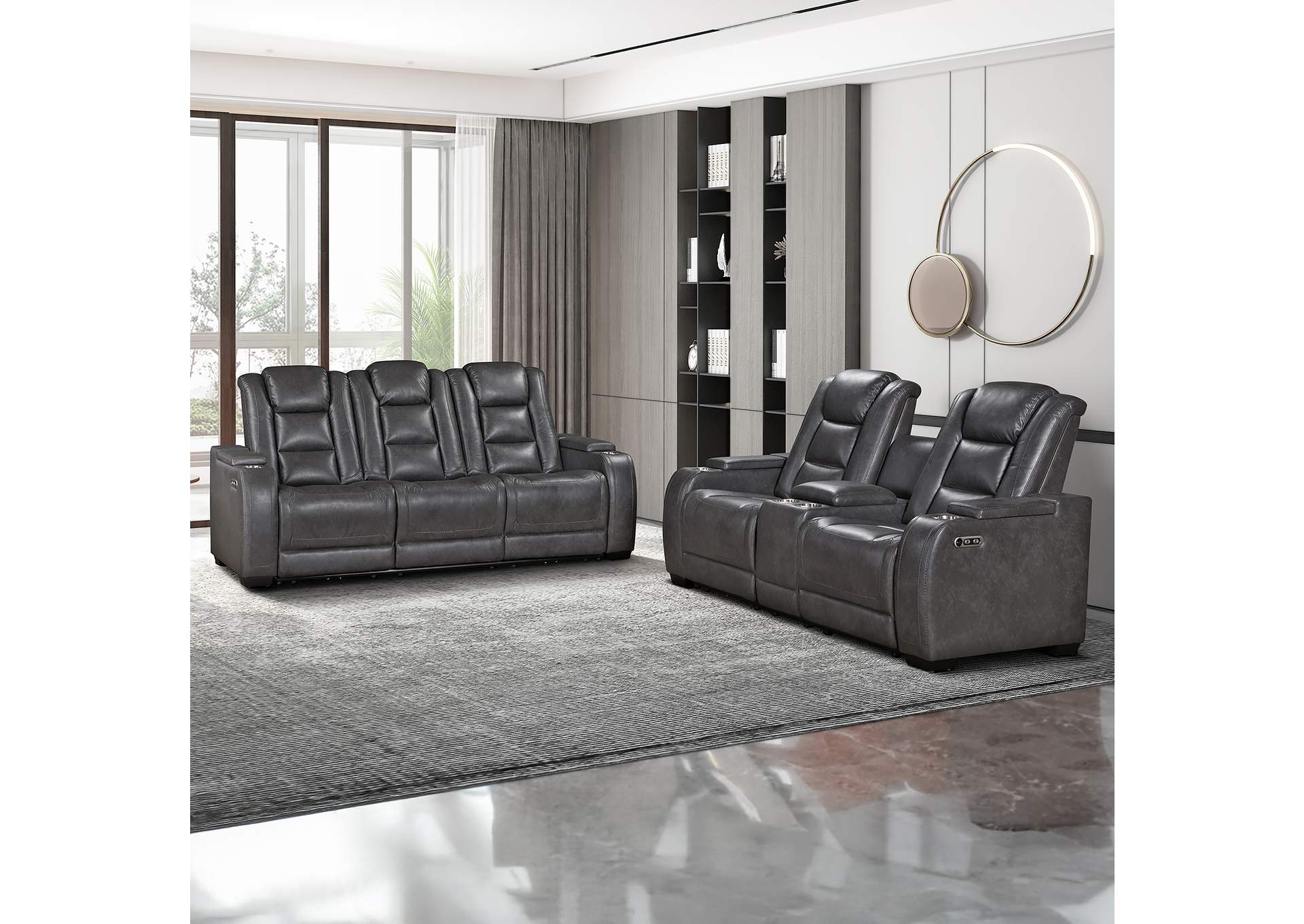 CHESTER POWER 2 PIECE SET POWER SOFA - LOVE - GRAY image 1