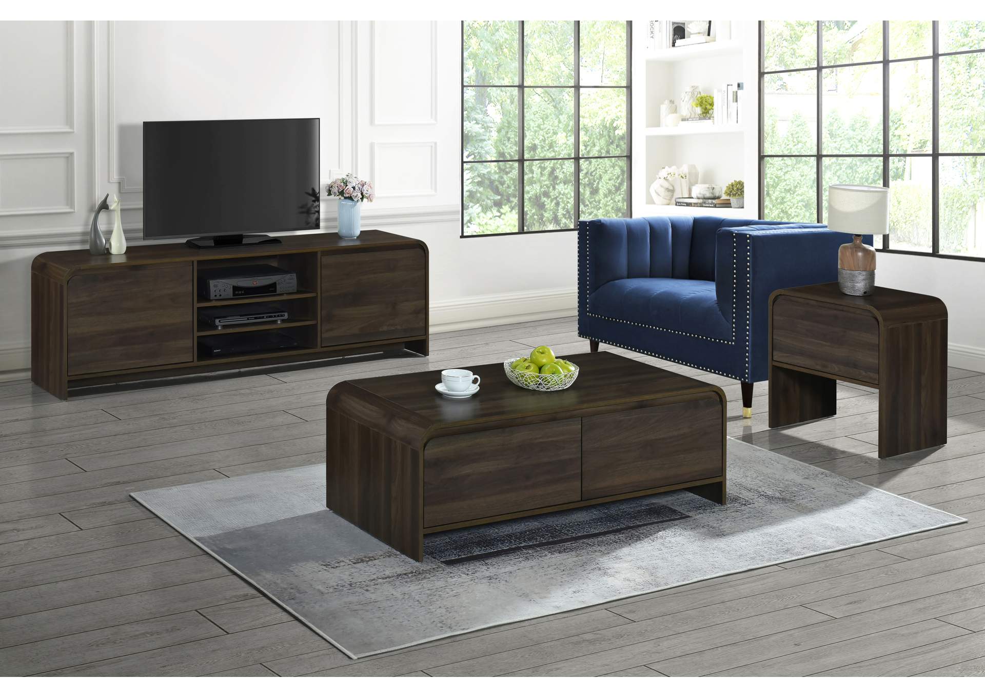 MARA ONE DRAWER END TABLE - BEDSIDE TABLE - WALNUT image 8