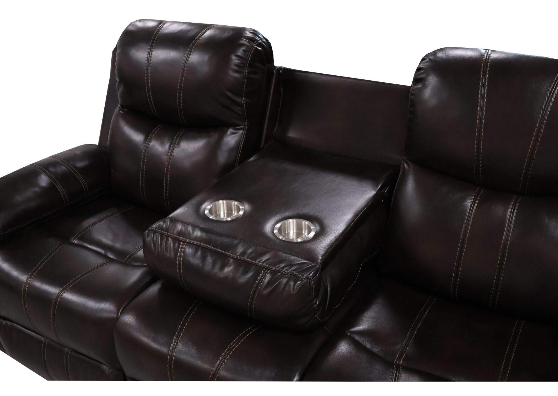 Kellen Sofa With Dual Recliner And Drop Down Tray - Brown