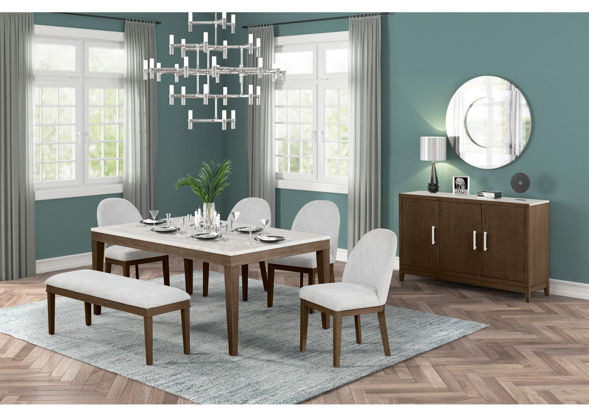 ESSENCE 72" RECTANGLE DINING TABLE WITH MARBLE TOP - BROWN image 1
