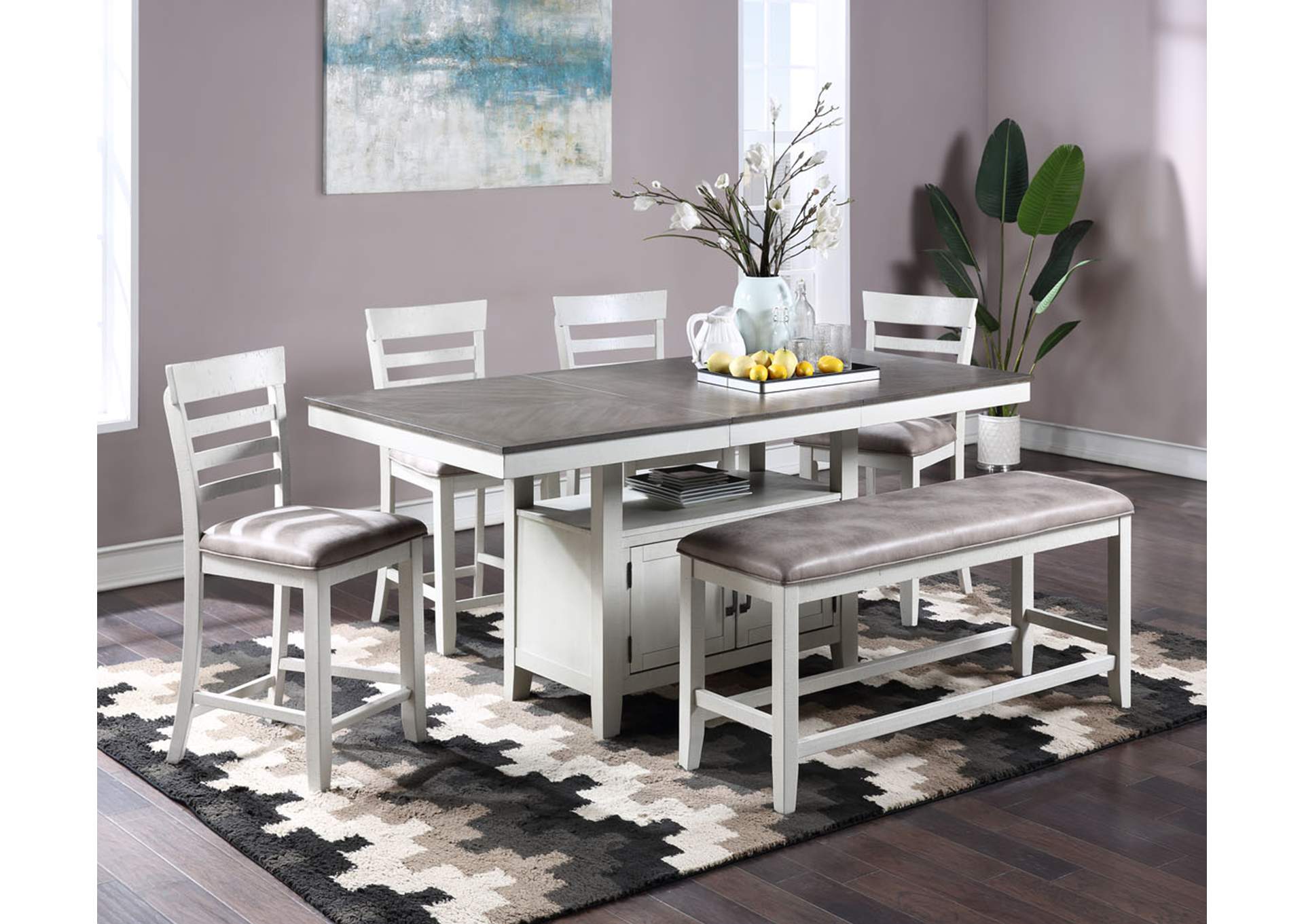 RICHLAND COUNTER TABLE + 4 CHAIRS + 1 BENCH