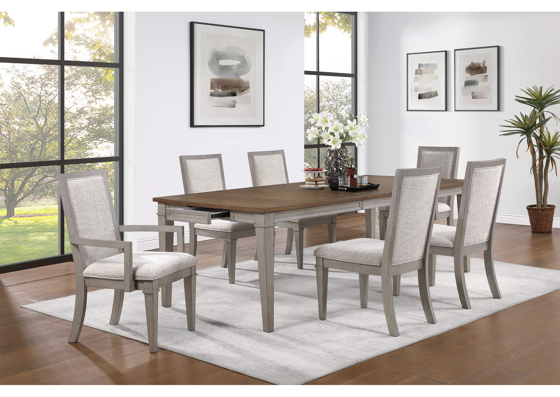 MARIANA RECTANGLE TABLE WITH 4 CHAIRS AND 2 ARMS CHAIRS - CREME image 1