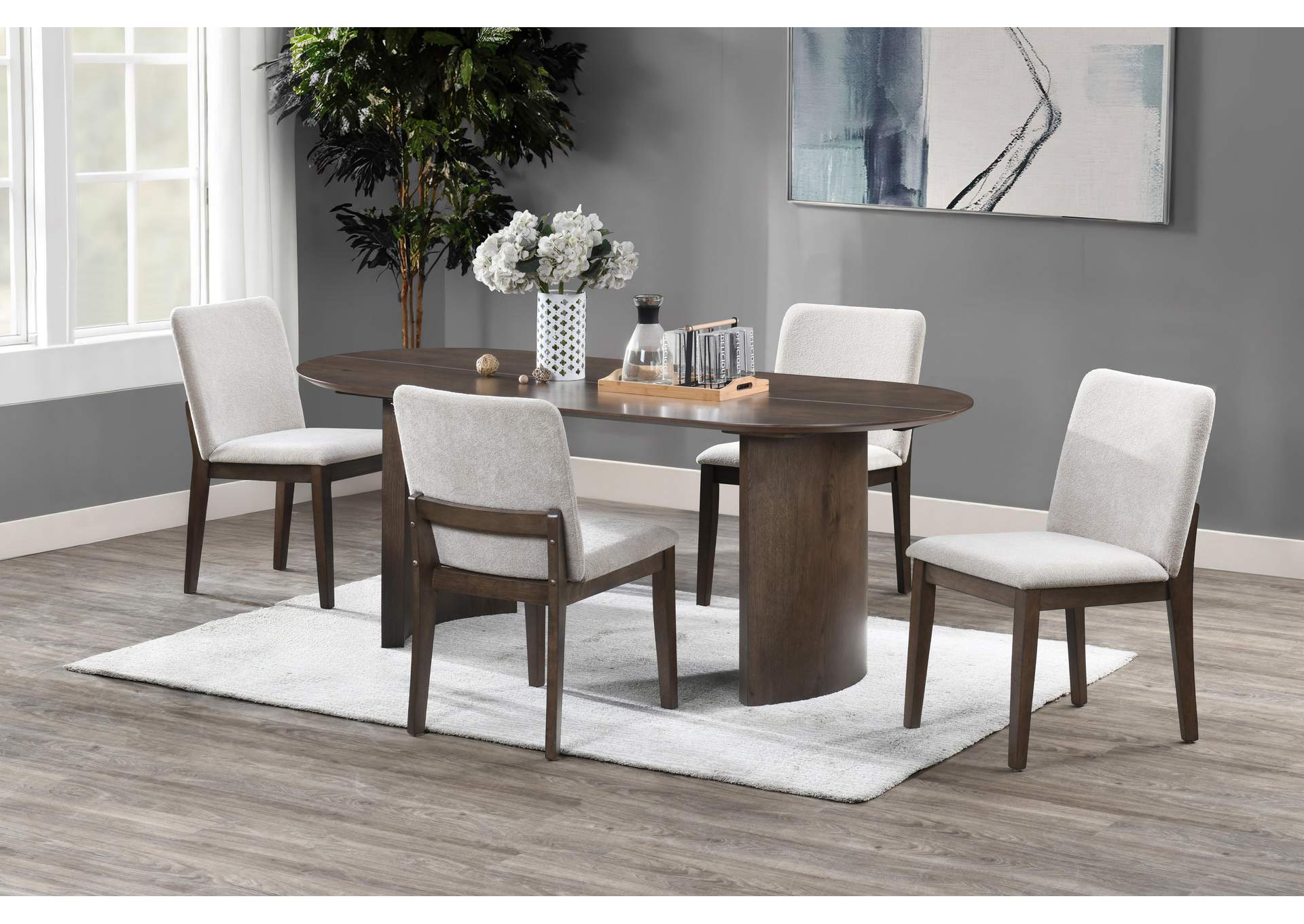 KODY 79" OVAL FIXED - TOP DINING TABLE WITH 4 CREAM CHAIRS image 1