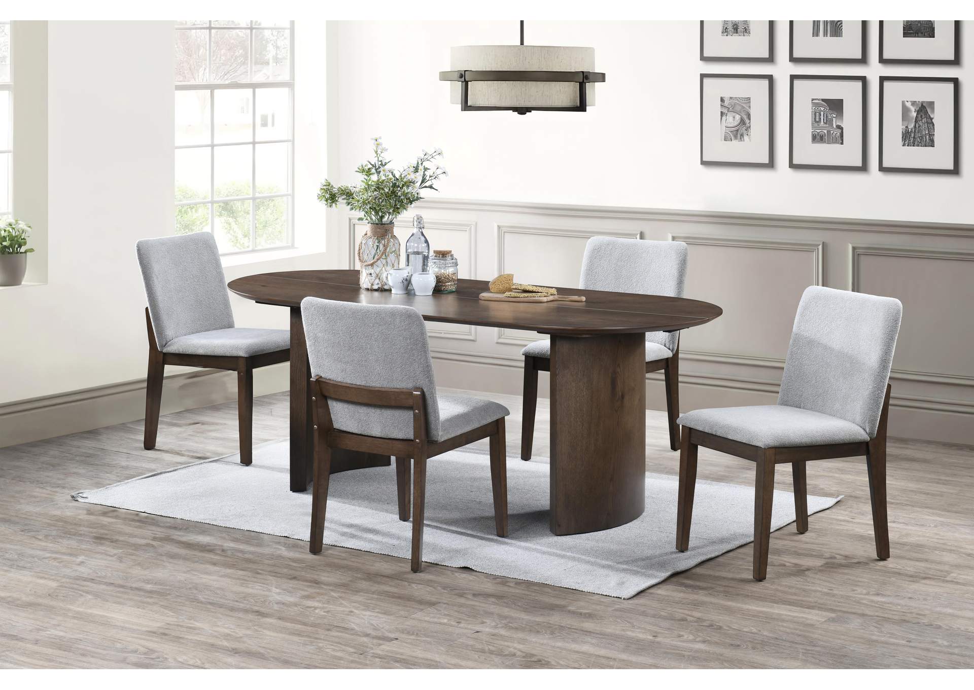KODY 79" OVAL FIXED - TOP DINING TABLE WITH 4 STONE CHAIRS - GRAY image 1