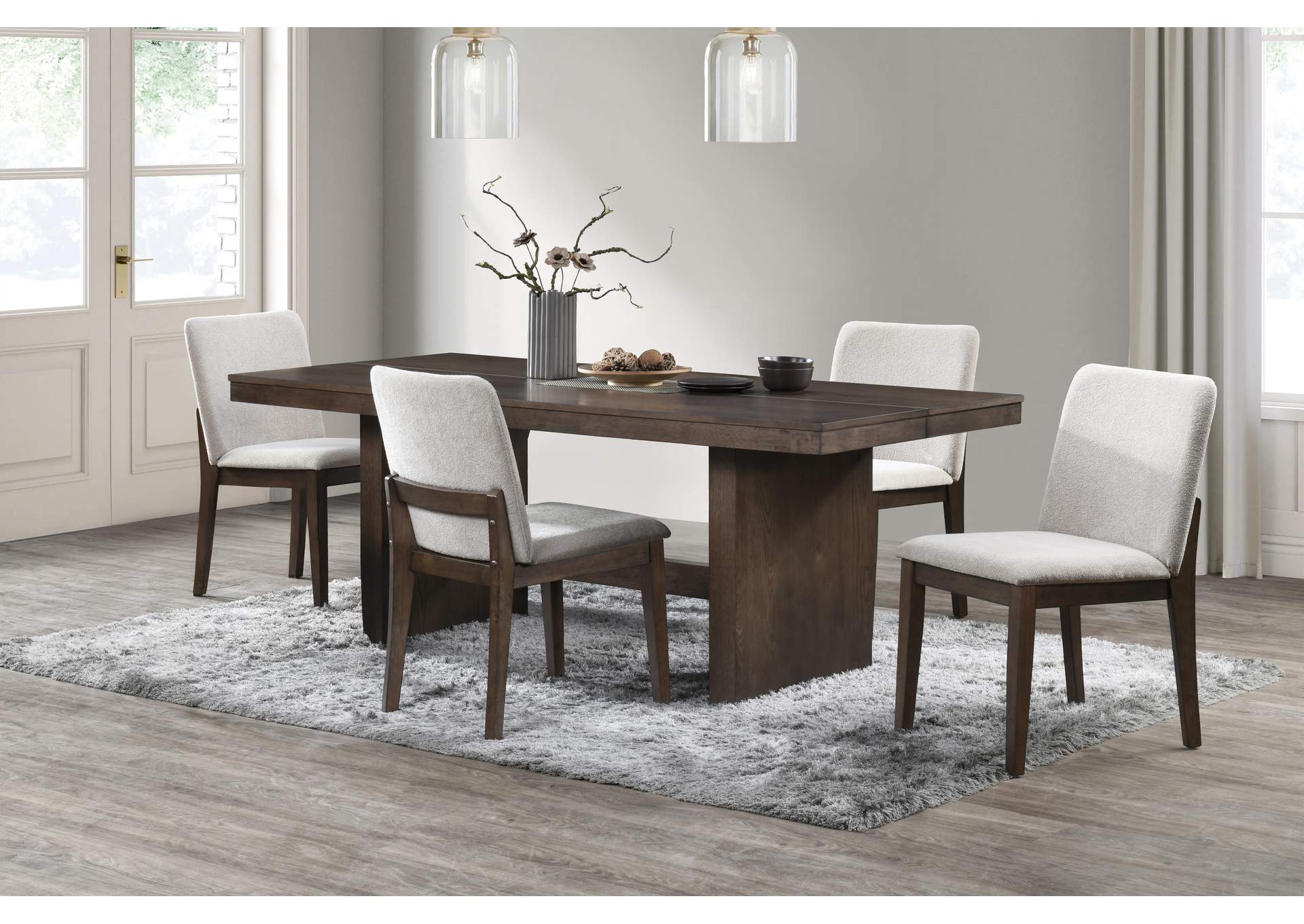 KODY 79" RECTANGLE FIXED - TOP DINING TABLE WITH 4 CREAM CHAIRS image 1