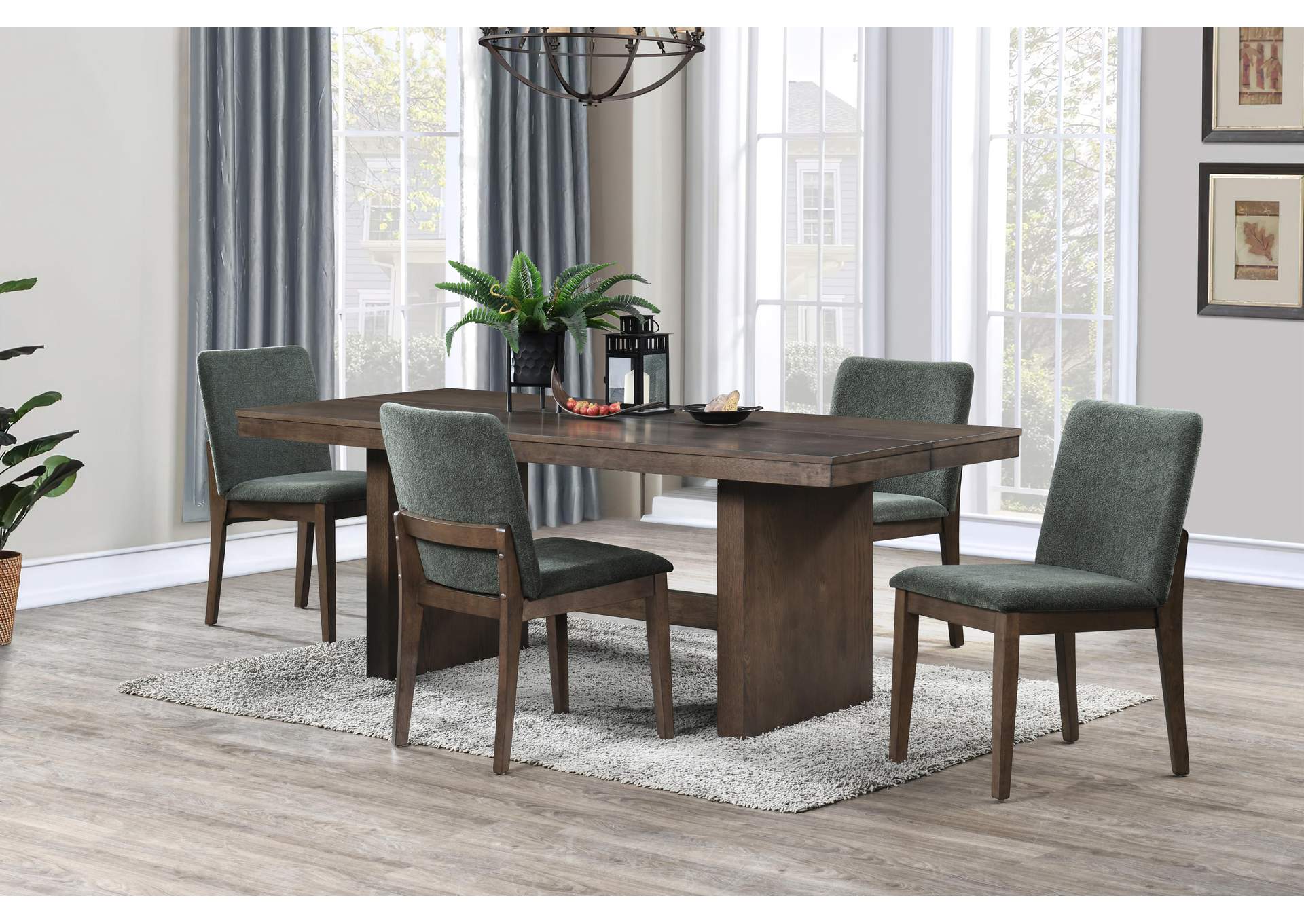 KODY 79" RECTANGLE FIXED - TOP DINING TABLE WITH 4 FOREST GREEN image 1