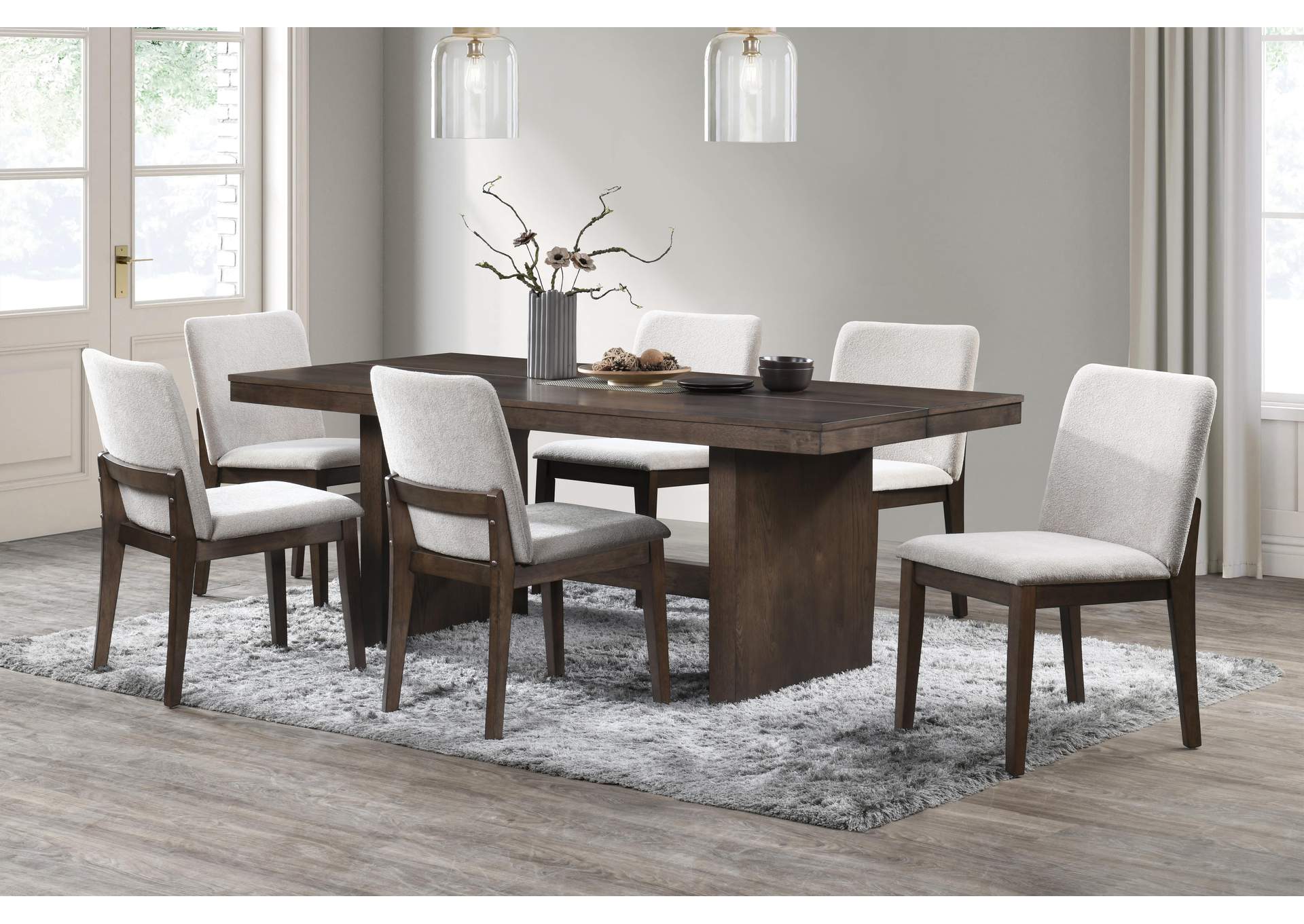 KODY 79" RECTANGLE FIXED - TOP DINING TABLE WITH 6 CREAM CHAIRS image 1