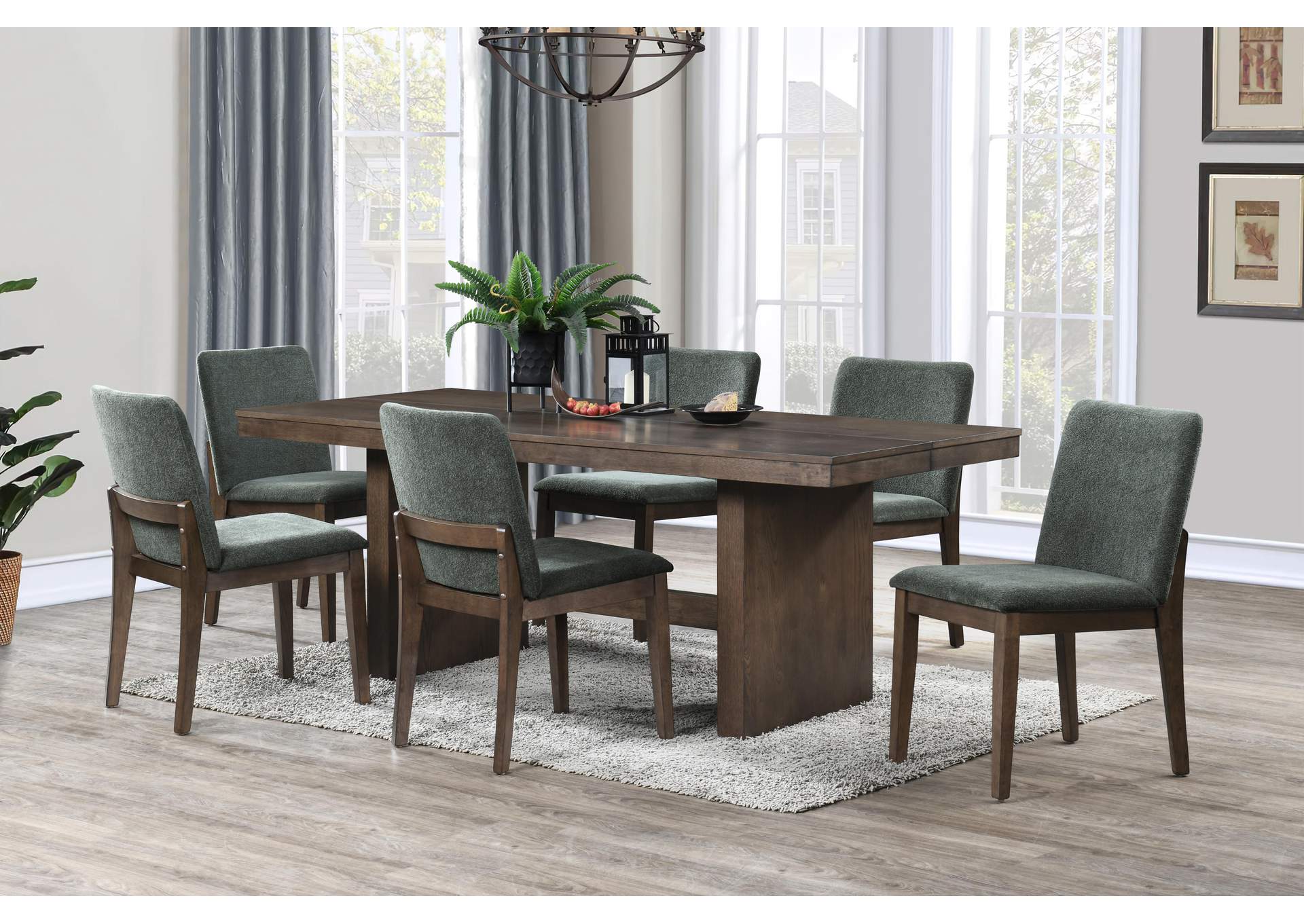 KODY 79" RECTANGLE FIXED - TOP DINING TABLE WITH 6 FOREST GREEN image 1