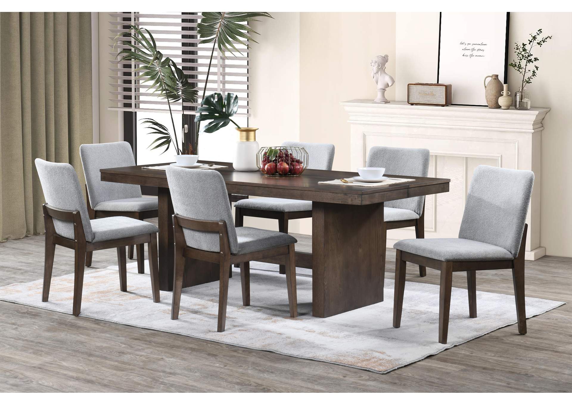 KODY 79" RECTANGLE FIXED - TOP DINING TABLE WITH 6 STONE CHEST - GRAY image 1