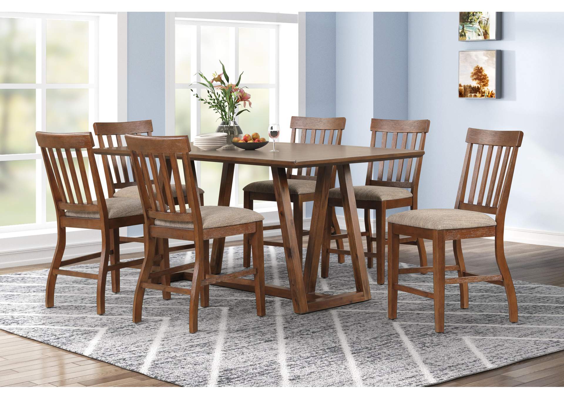 PUTNAM COUNTER TABLE WITH 6 CHAIRS image 1
