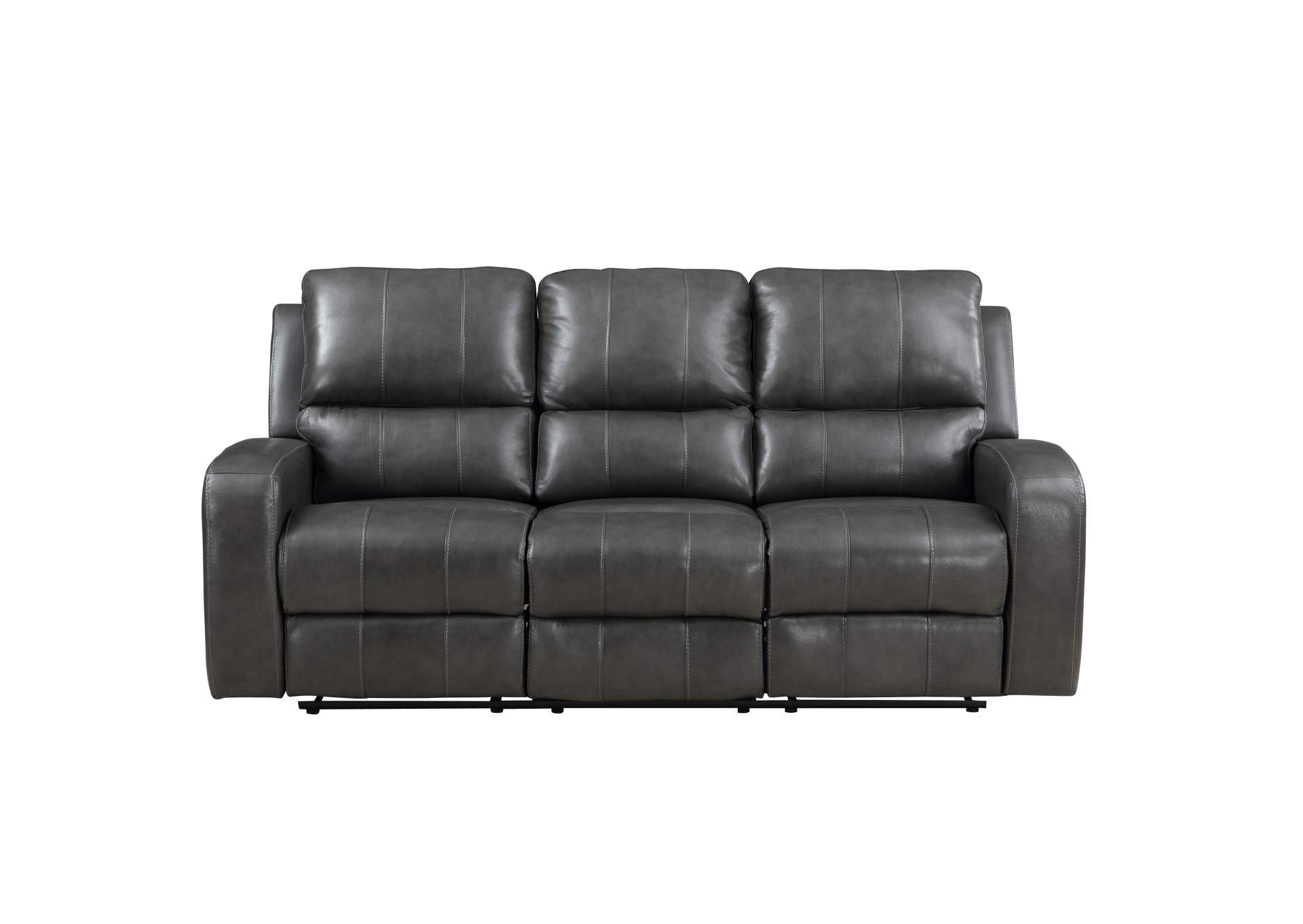 Linton Leather Sofa With Dual Recliner - Gray
