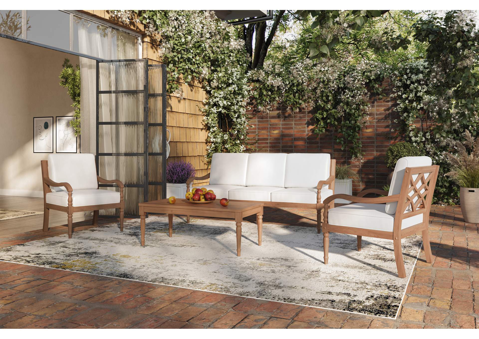 SAVANNAH 4 PIECE SET - SOFA, 2 CHAIRS, COFFEE TABLE - WHITE LINEN