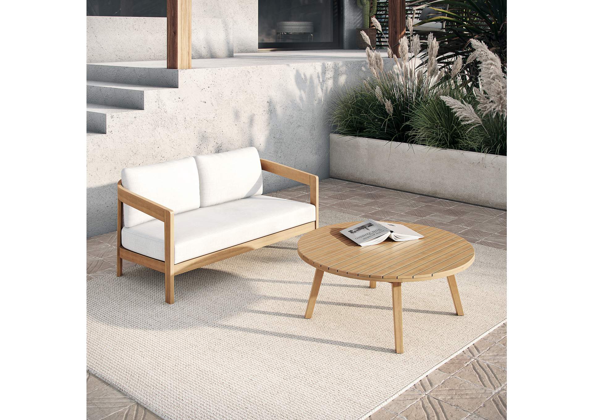 WESLEY OUTDOOR - 2 PIECE SET - LOVESEAT, COFFEE TABLE - WHITE image 1
