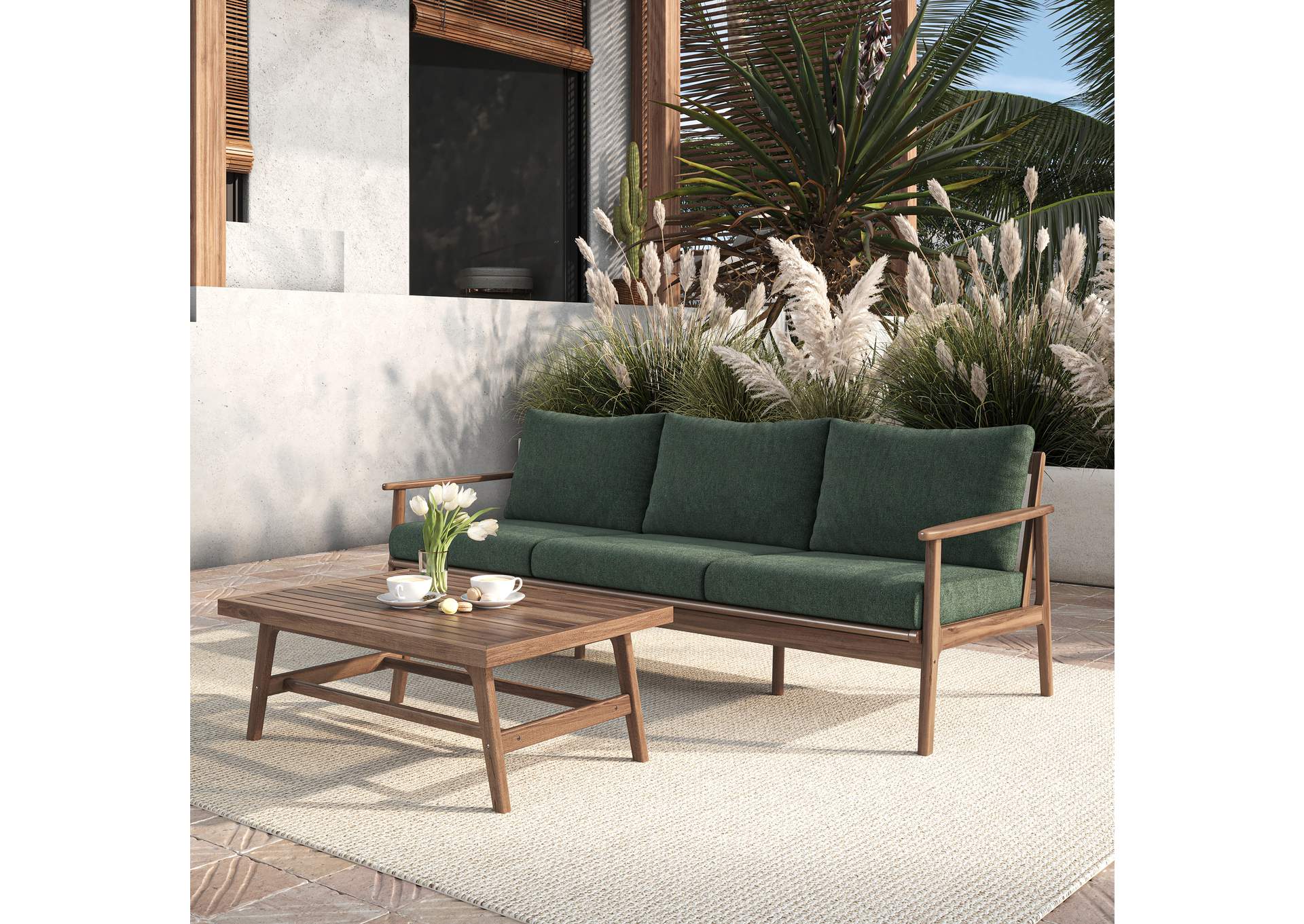ASHTON OUTDOOR - 2 PIECE SET SET - SOFA, COFFEE TABLE - MOSS image 1
