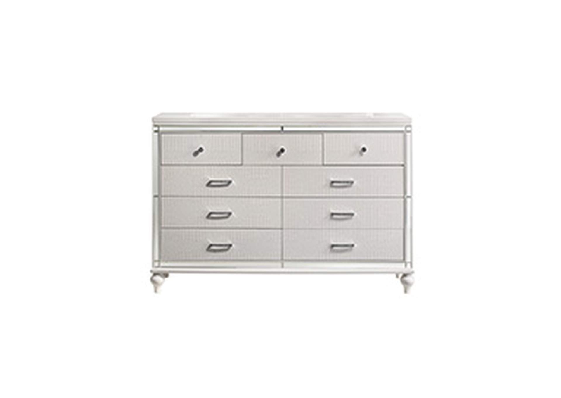 Valentino King Bed 5pc Bed,Dresser,Mirror,Nightstand,Chest White image 33