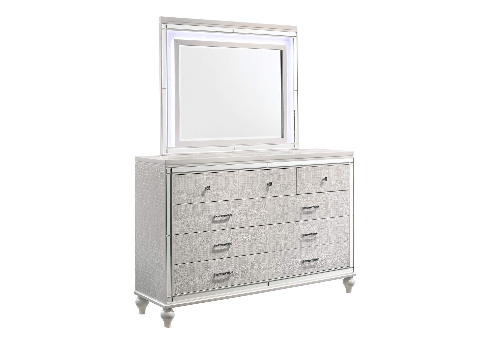 Valentino King Bed 5pc Bed,Dresser,Mirror,Nightstand,Chest White image 39