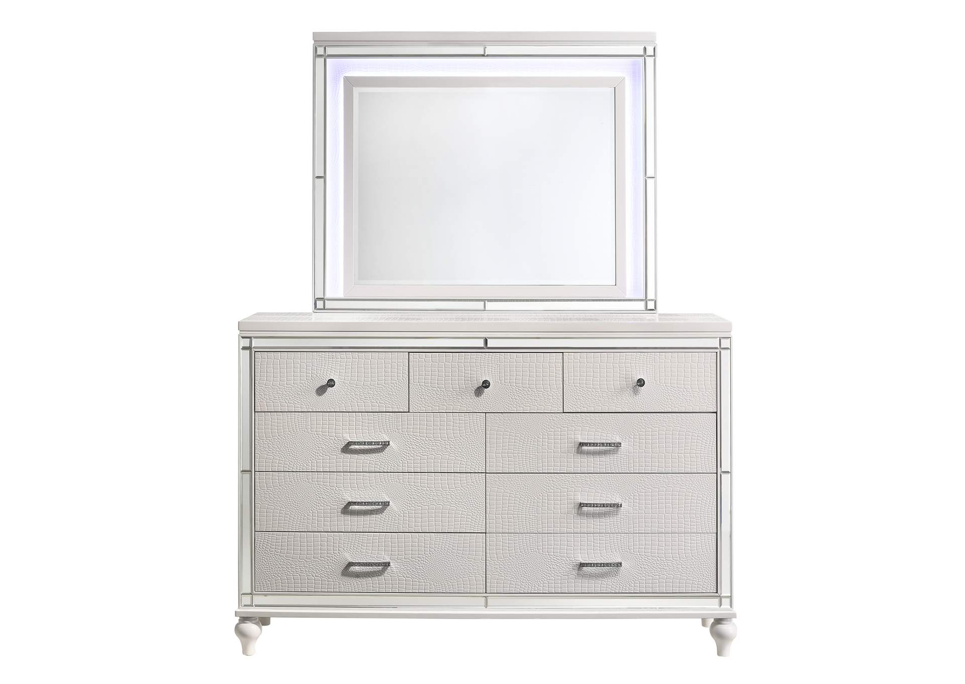 Valentino King Bed 5pc Bed,Dresser,Mirror,Nightstand,Chest White image 41