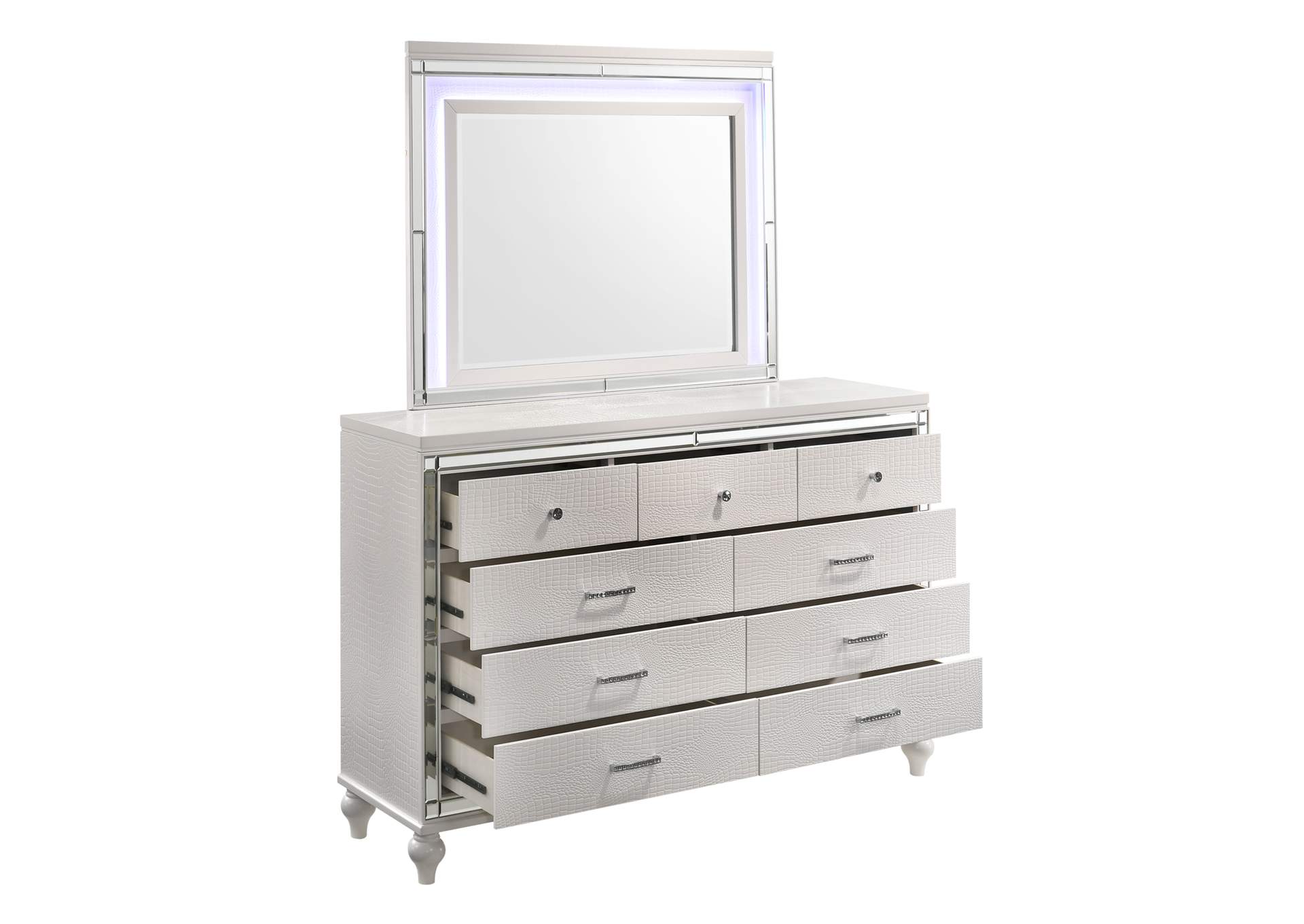Valentino King Bed 5pc Bed,Dresser,Mirror,Nightstand,Chest White image 42