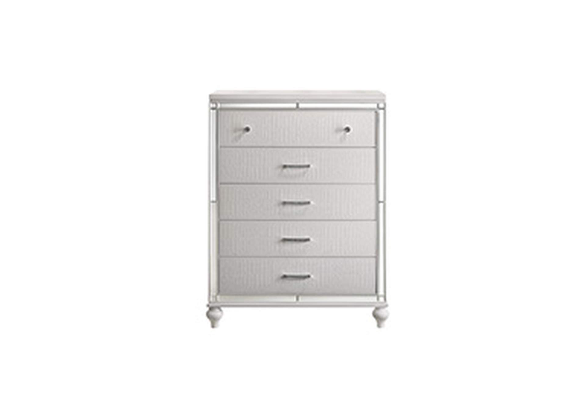 Valentino King Bed 5pc Bed,Dresser,Mirror,Nightstand,Chest White image 46