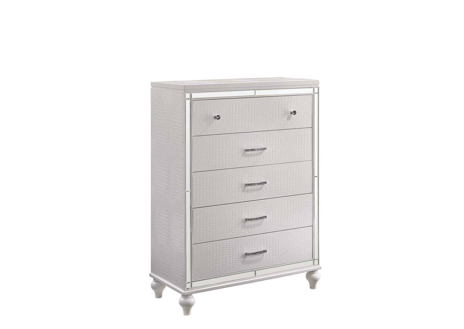 Valentino King Bed 5pc Bed,Dresser,Mirror,Nightstand,Chest White image 45