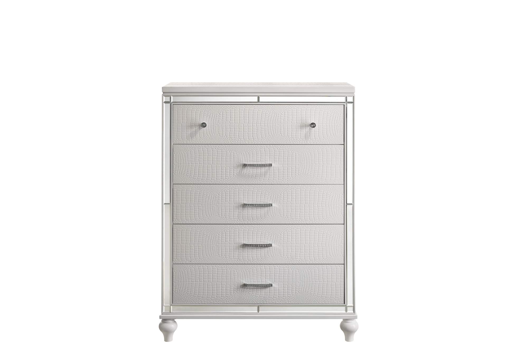 Valentino King Bed 5pc Bed,Dresser,Mirror,Nightstand,Chest White image 47