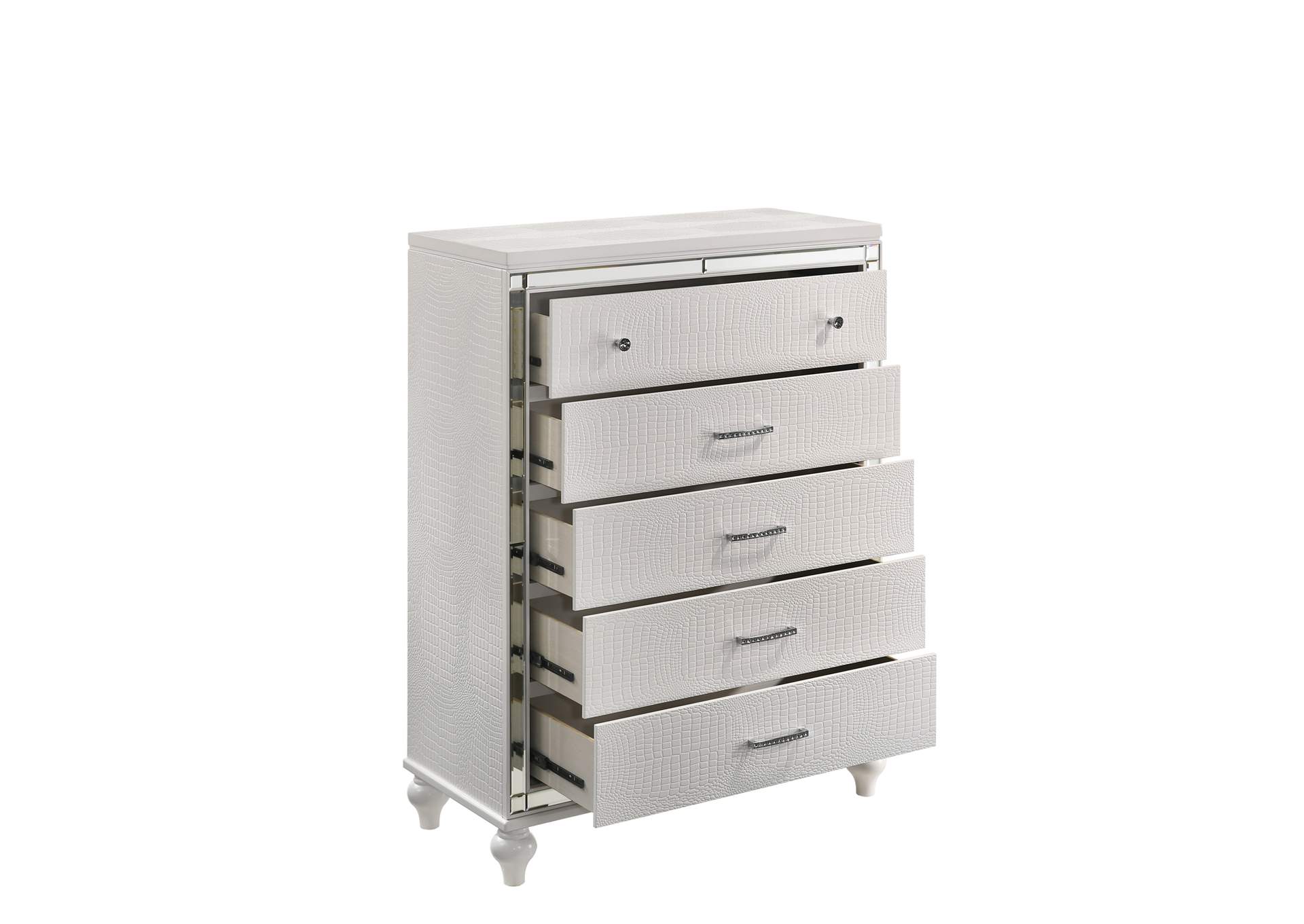 Valentino King Bed 5pc Bed,Dresser,Mirror,Nightstand,Chest White image 15