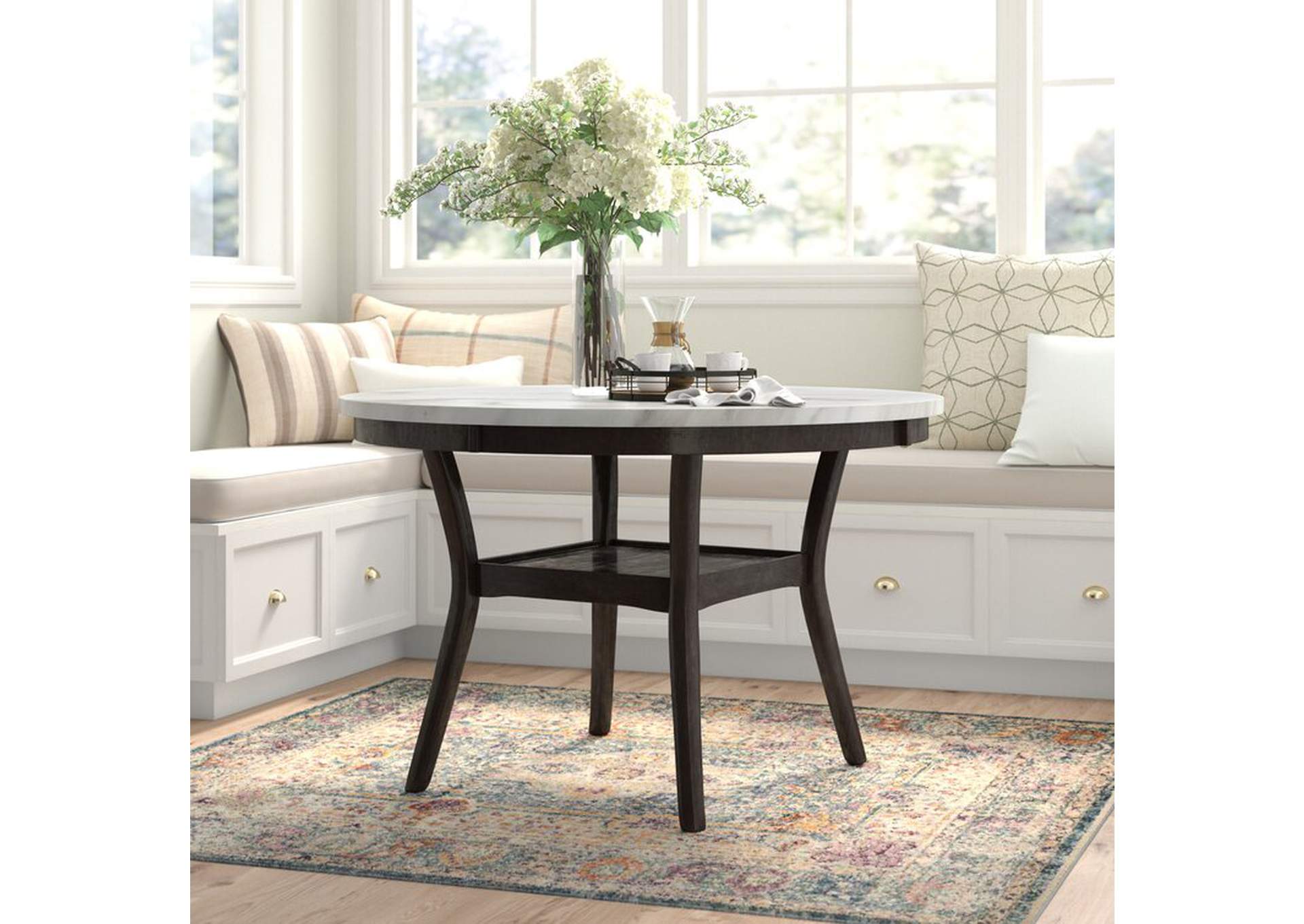 Celeste 48" Round Dining Table Espresso Faux Marble