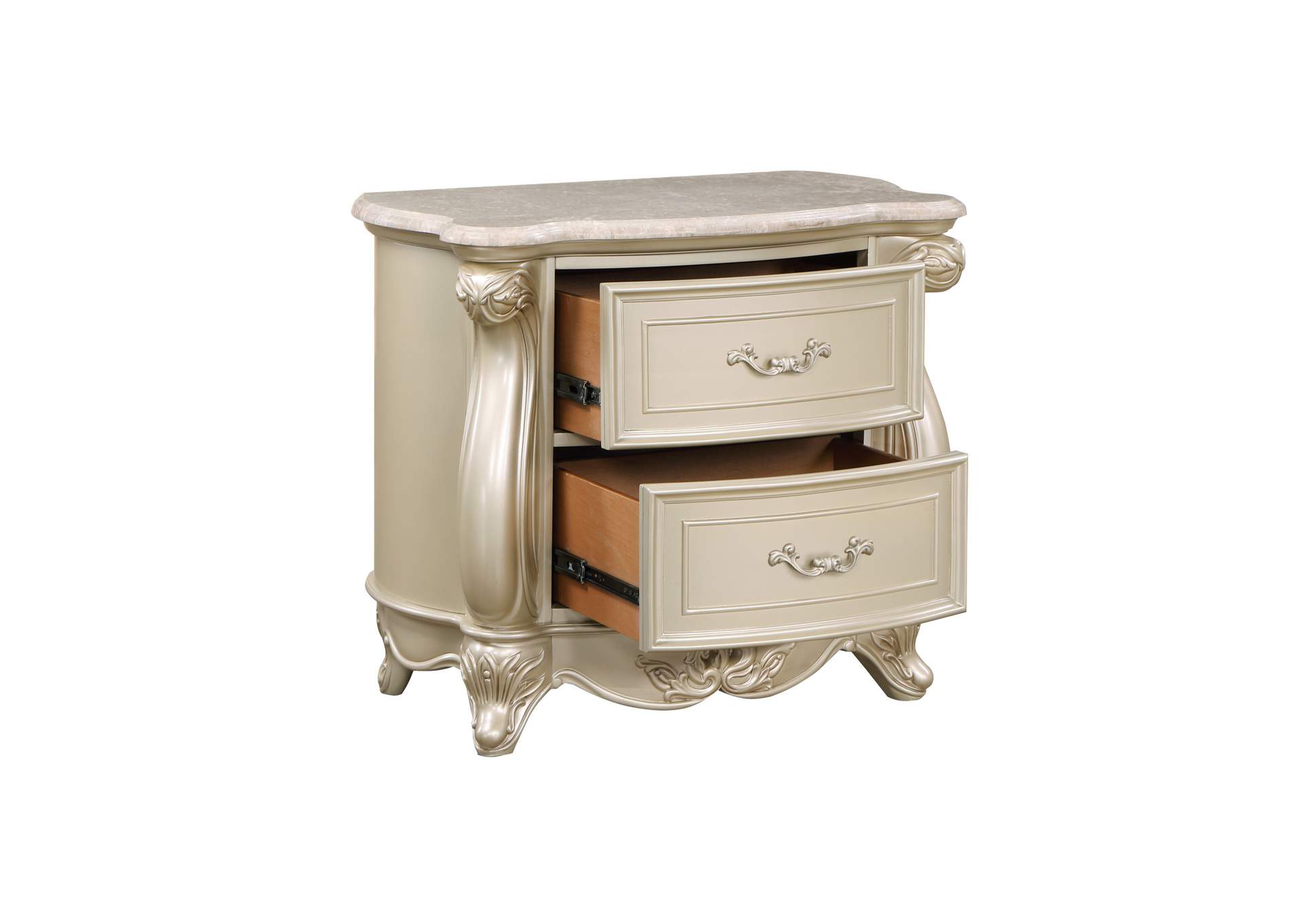 Monique Nightstand With Marble Top - Champagne