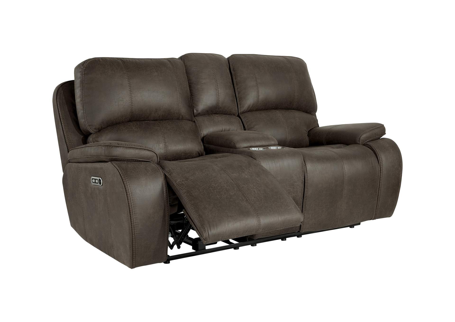 BROOKINGS 2 PIECE POWER SOFA AND LOVESEAT WITH POWER HEAD REST AND FOOT REST - BROWN