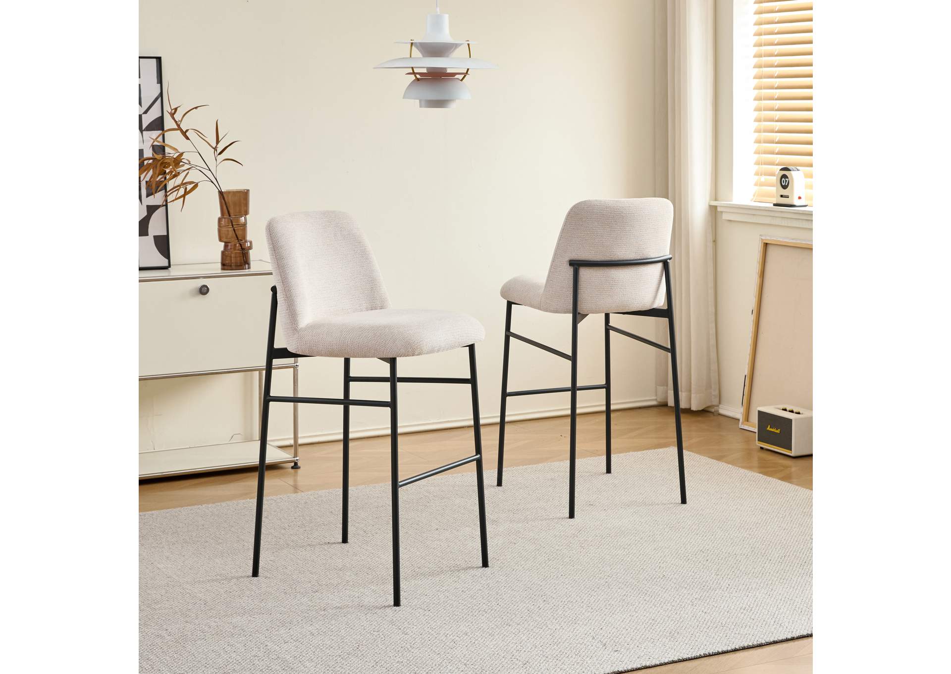 ERIK BAR CHAIR WITH METAL FRAME - BEIGE - 2 PER CARTON - BLACK
