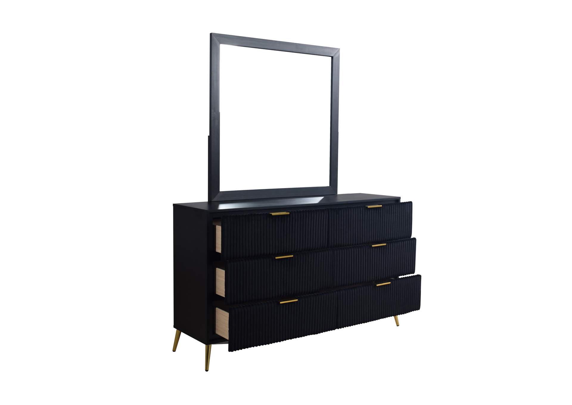 KAILANI - KING 4 PIECE SET - BED, DRESSER, MIRROR, CHEST - BLACK