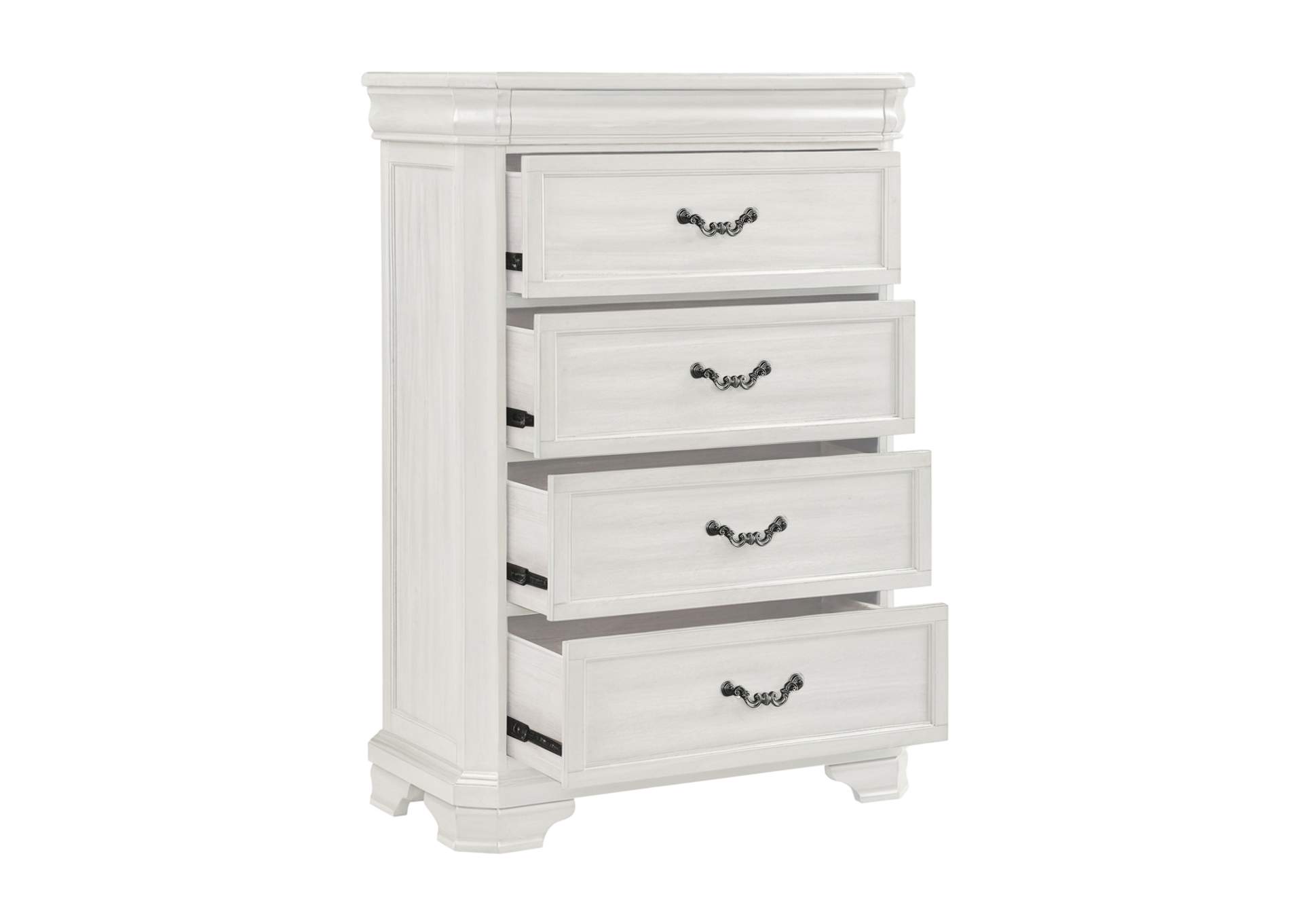 LYNDHURST - QUEEN 4 PIECE SET - BED, DRESSER, MIRROR, CHEST - WHITE