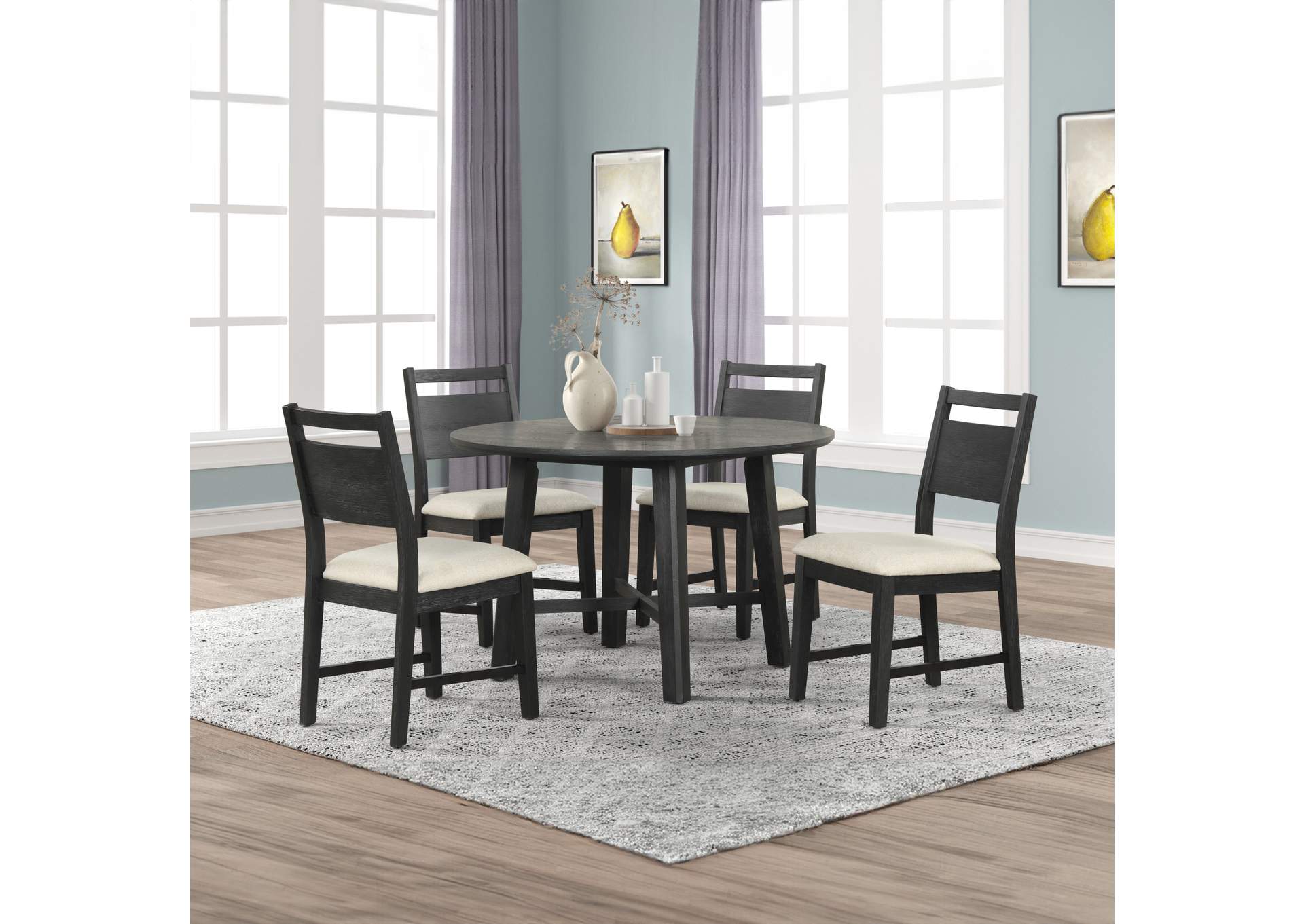 SABLE CREST 5 PIECE ROUND DINING TABLE AND 4 CHAIRS - BLACK
