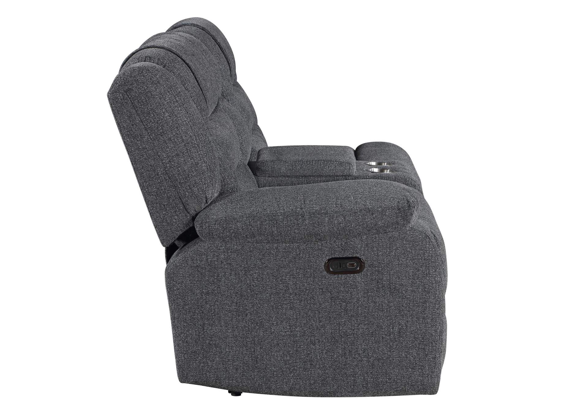 REDONDO LEFT ARM FACING CONSOLE LOVESEAT WITH 2 RECLINERS POWER FOOT REST - DARK - GRAY image 7