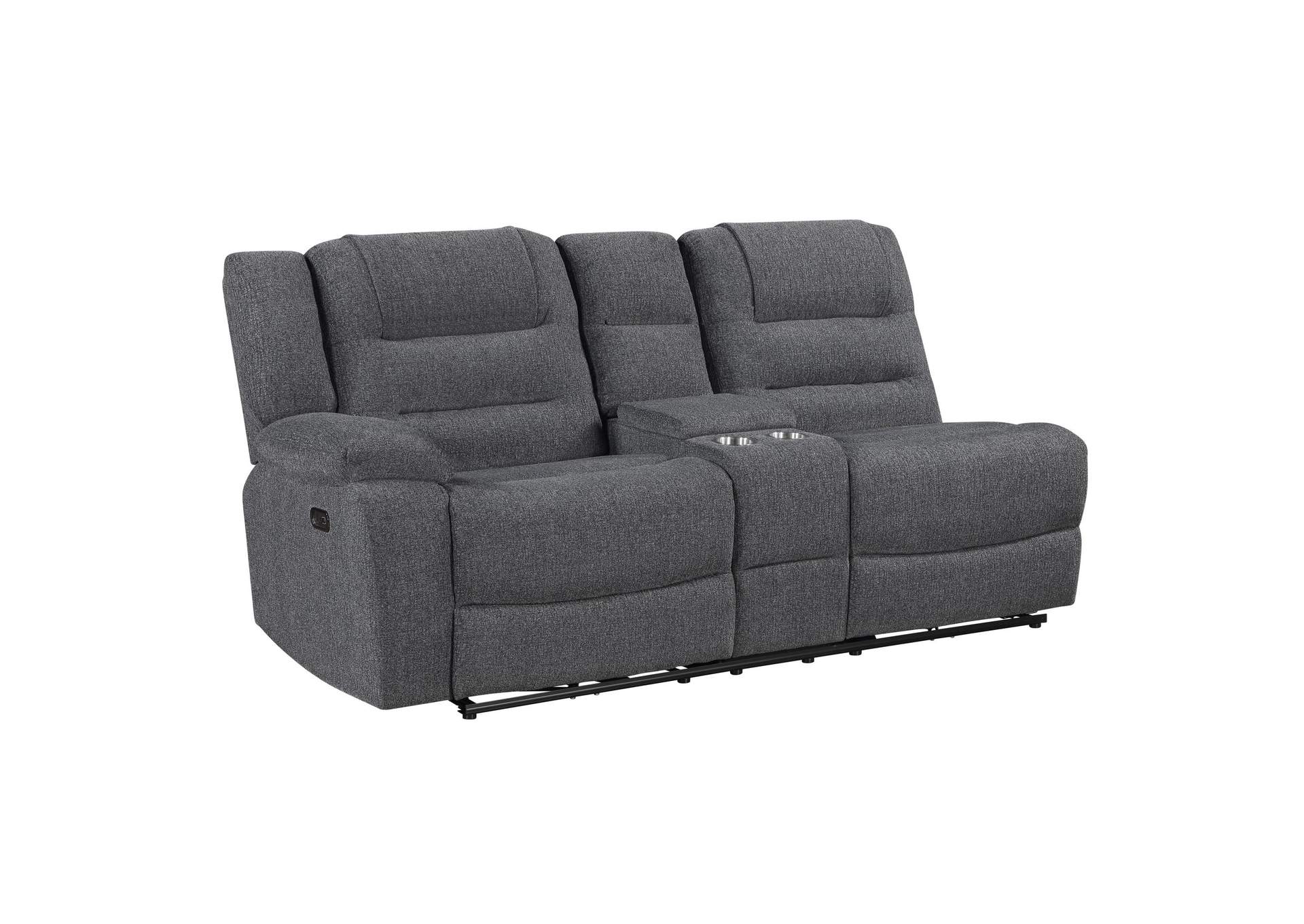 REDONDO LEFT ARM FACING CONSOLE LOVESEAT WITH 2 RECLINERS POWER FOOT REST - DARK - GRAY image 1